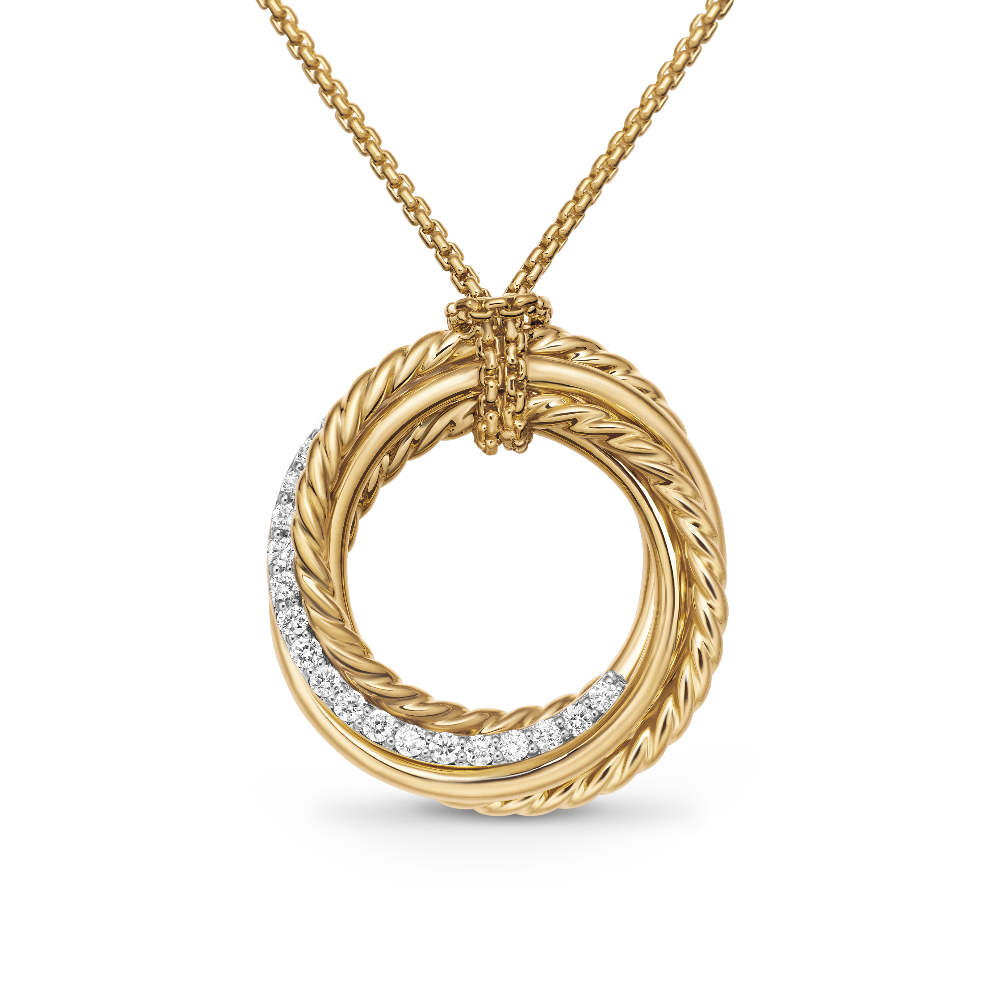Crossover Pendant Necklace in 18K Yellow Gold with Diamonds, 21mm