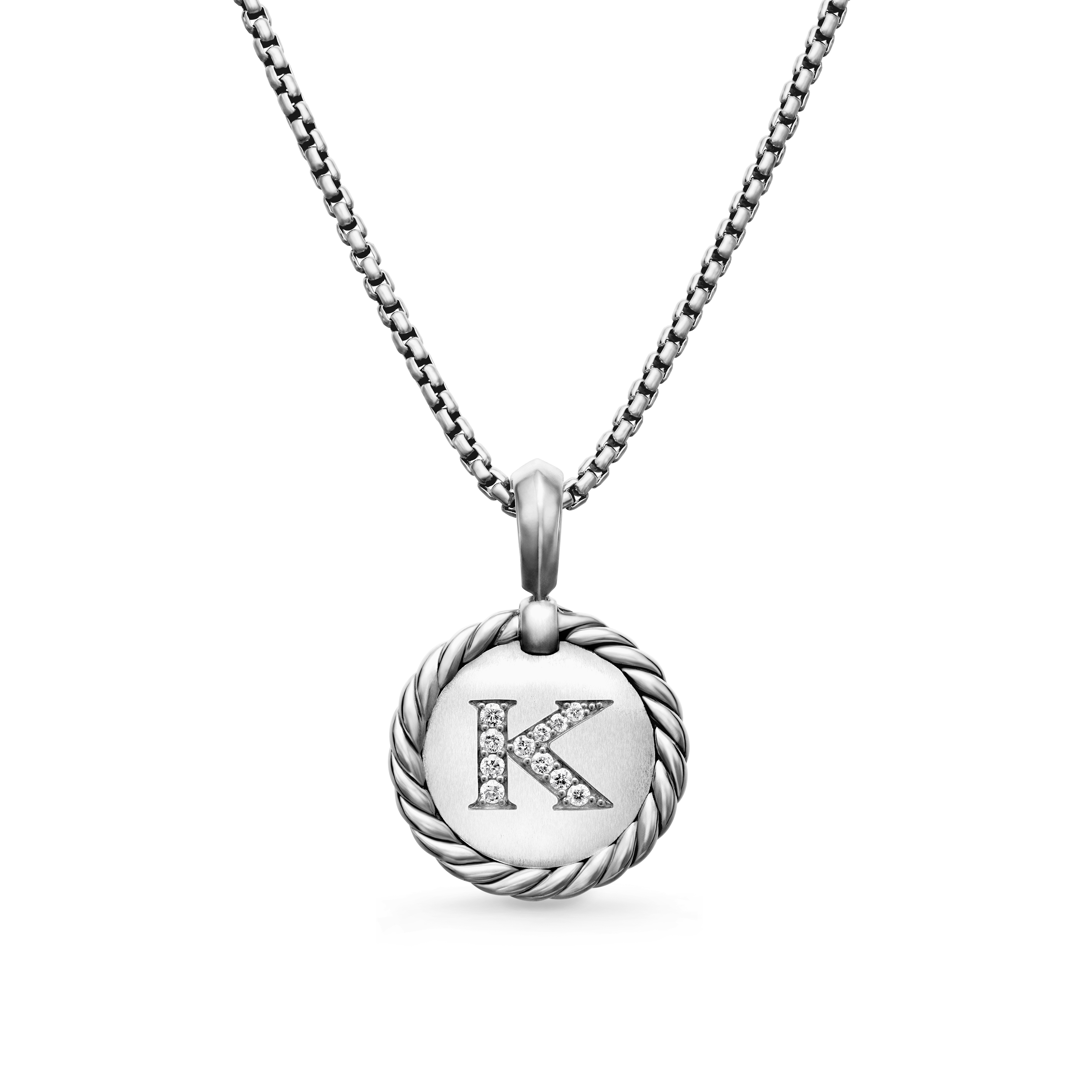 Initial Charm Necklace in Sterling Silver with Diamond K Initial Charm Necklace in Sterling Silver with Diamond K