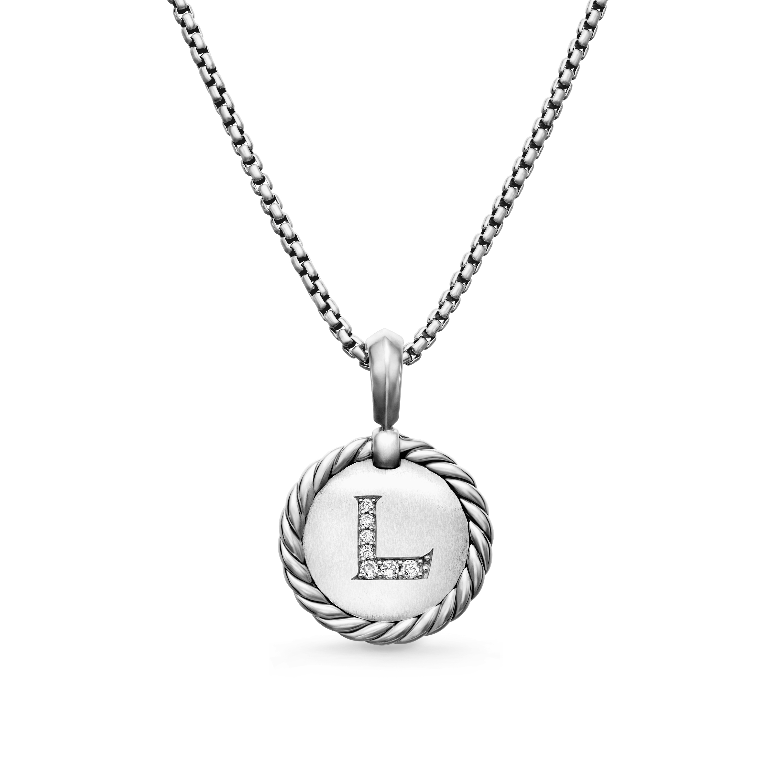 Initial Charm Necklace in Sterling Silver with Diamond L Initial Charm Necklace in Sterling Silver with Diamond L