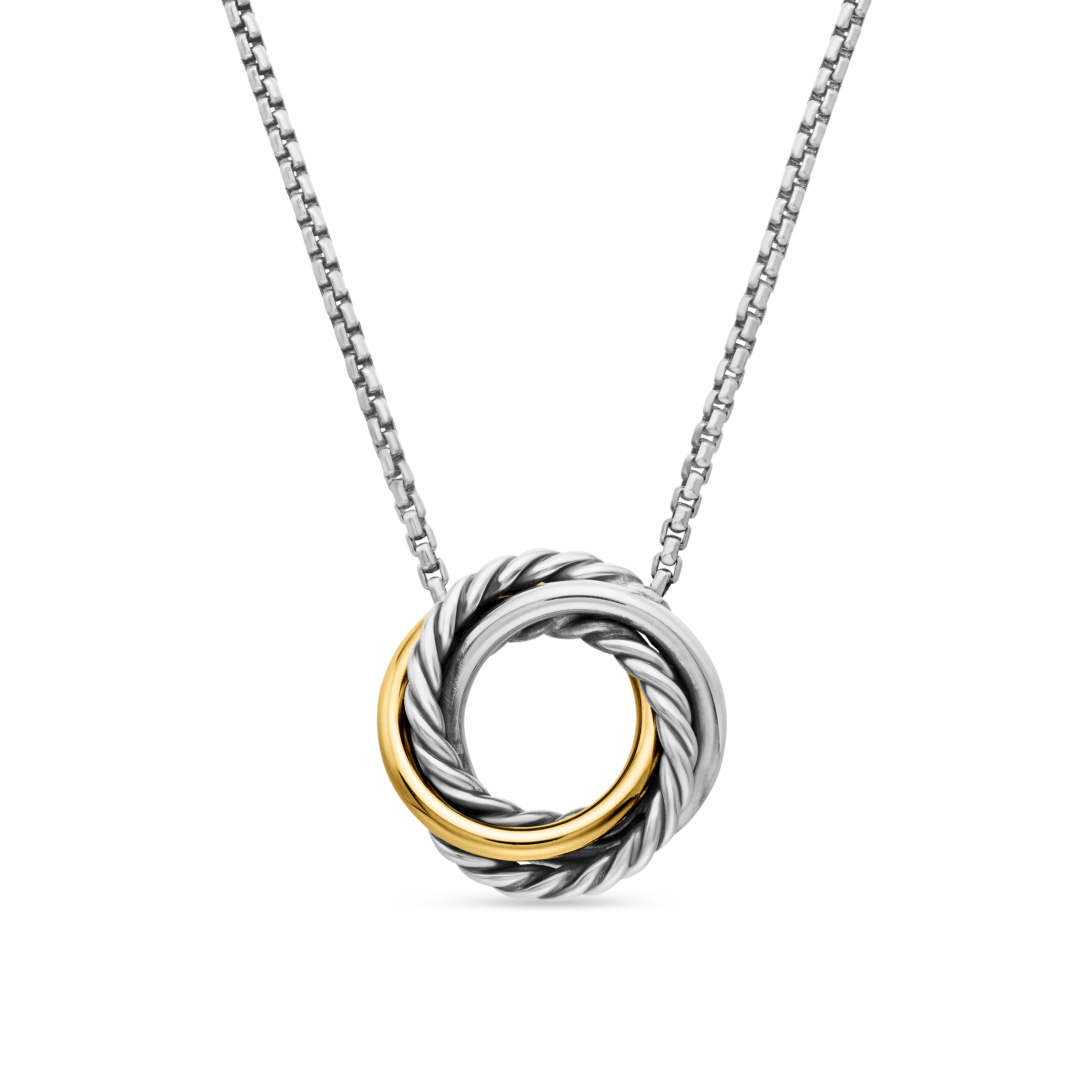 Crossover Pendant Necklace in Sterling Silver with 18K Yellow Gold, 14.5mm