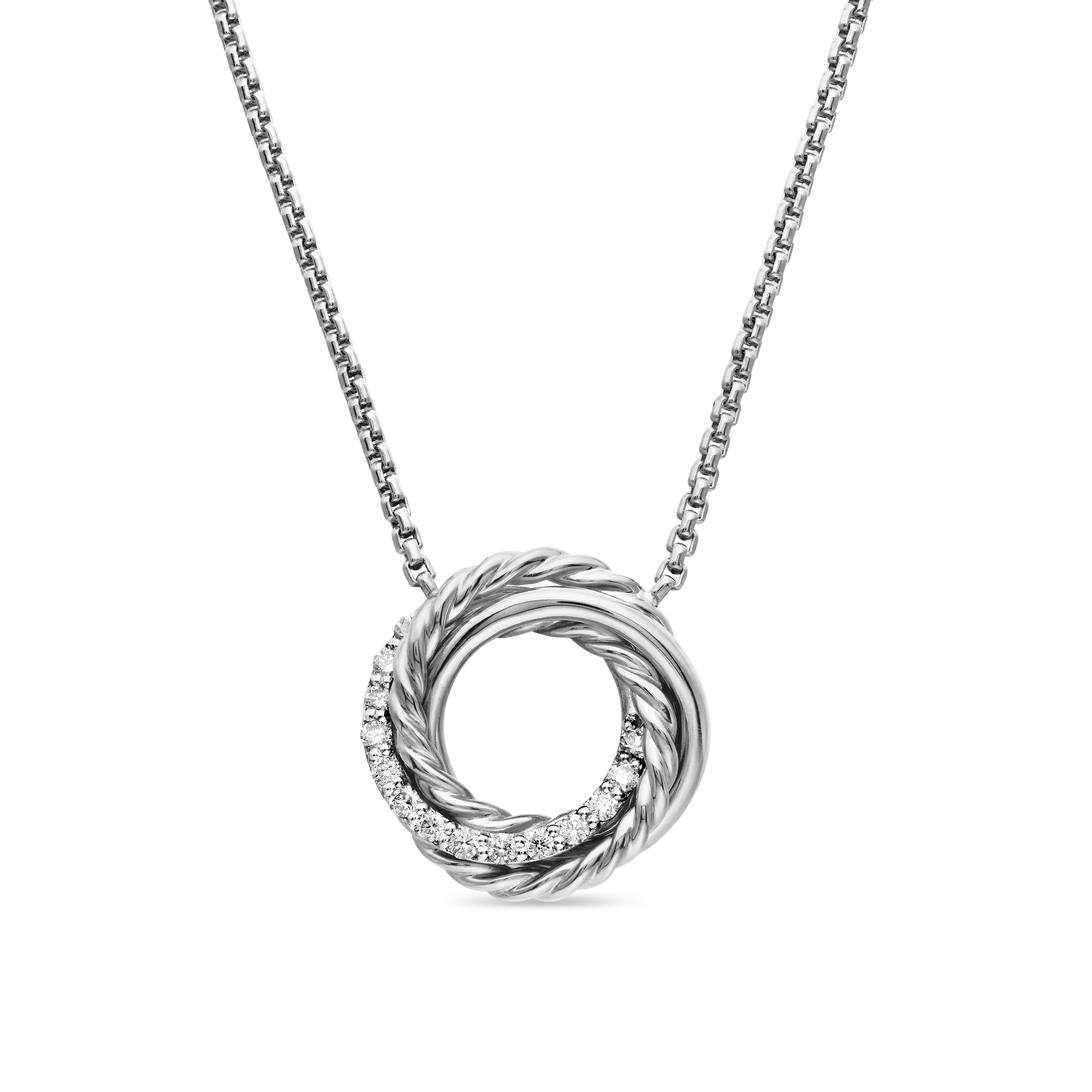 Crossover Pendant Necklace in Sterling Silver with Diamonds, 14.5mm Crossover Pendant Necklace in Sterling Silver with Diamonds, 14.5mm