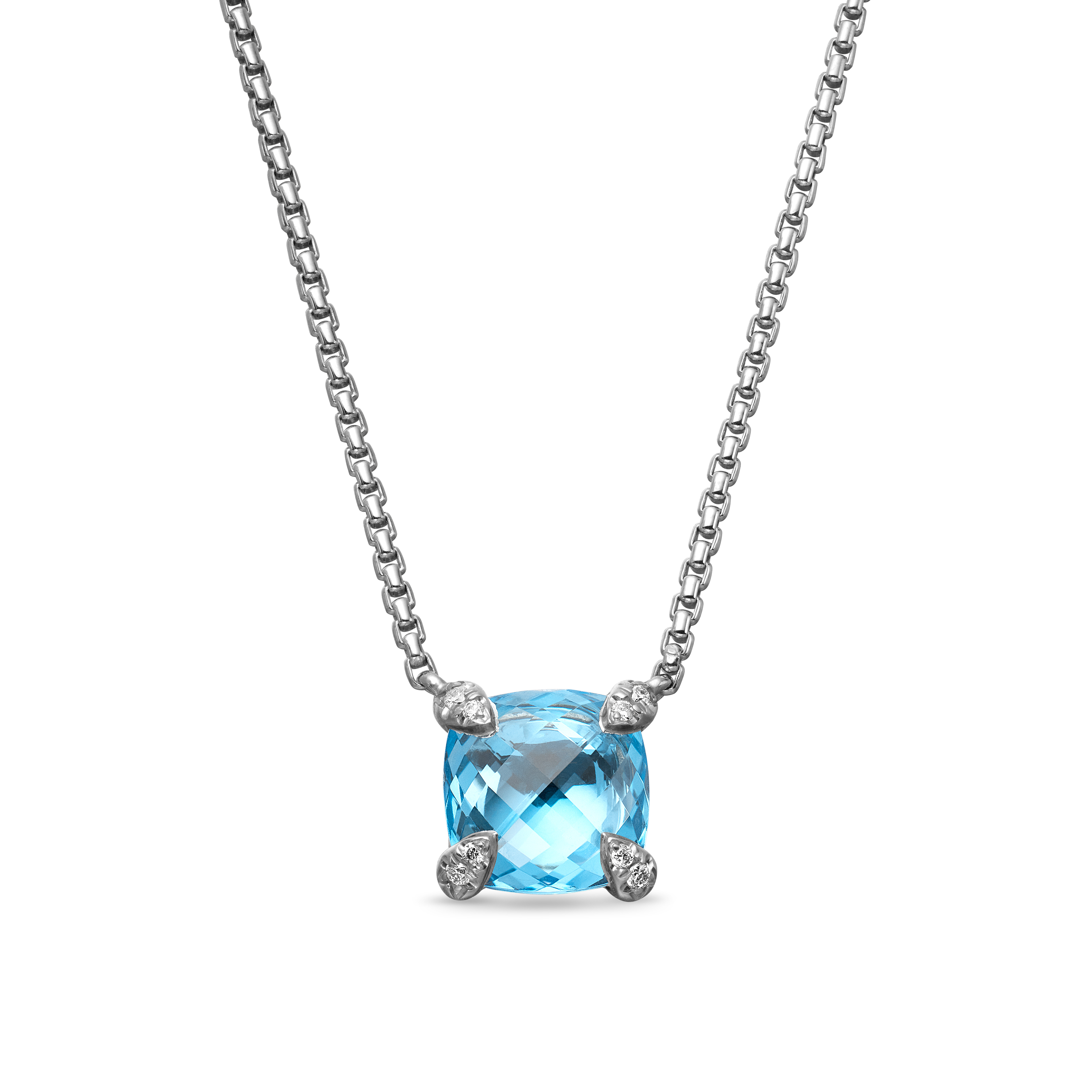 Petite Chatelaine® Pendant Necklace in Sterling Silver with Blue Topaz and Diamonds, 9mm Petite Chatelaine® Pendant Necklace in Sterling Silver with Blue Topaz and Diamonds, 9mm
