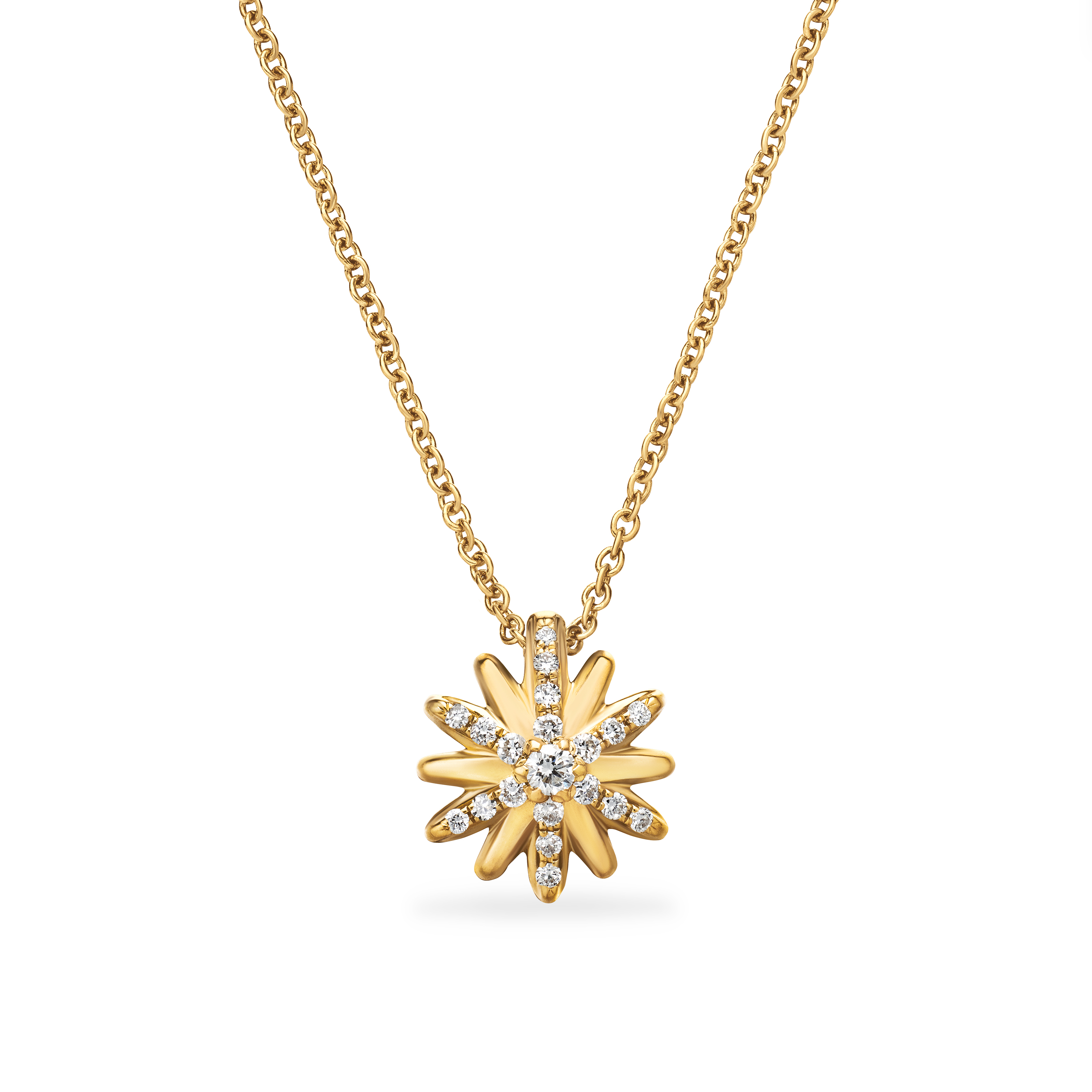 Petite Starburst Pendant Necklace in 18K Yellow Gold with Diamonds, 10.5mm Petite Starburst Pendant Necklace in 18K Yellow Gold with Diamonds, 10.5mm