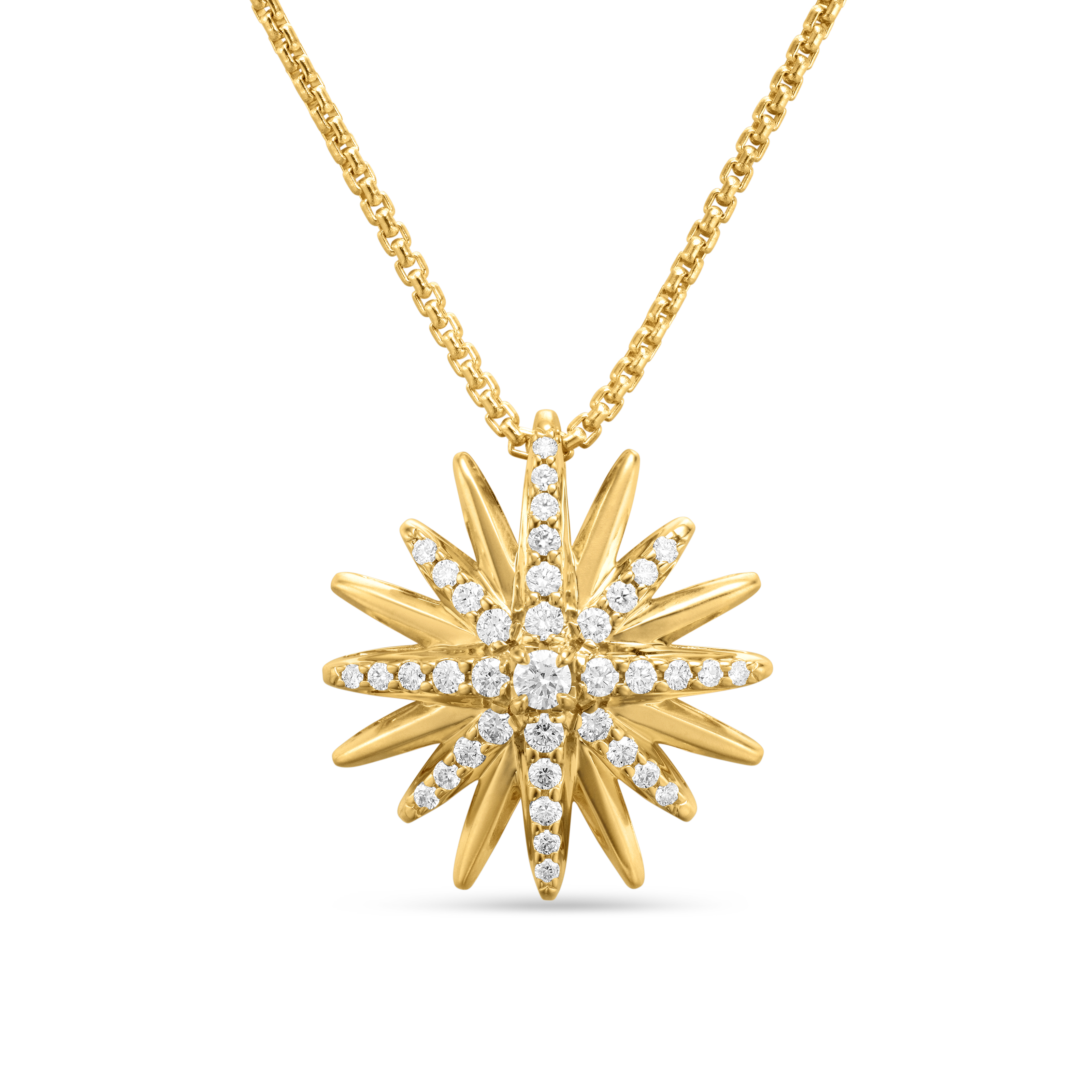 Starburst Pendant Necklace in 18K Yellow Gold with Diamonds, 19mm Starburst Pendant Necklace in 18K Yellow Gold with Diamonds, 19mm