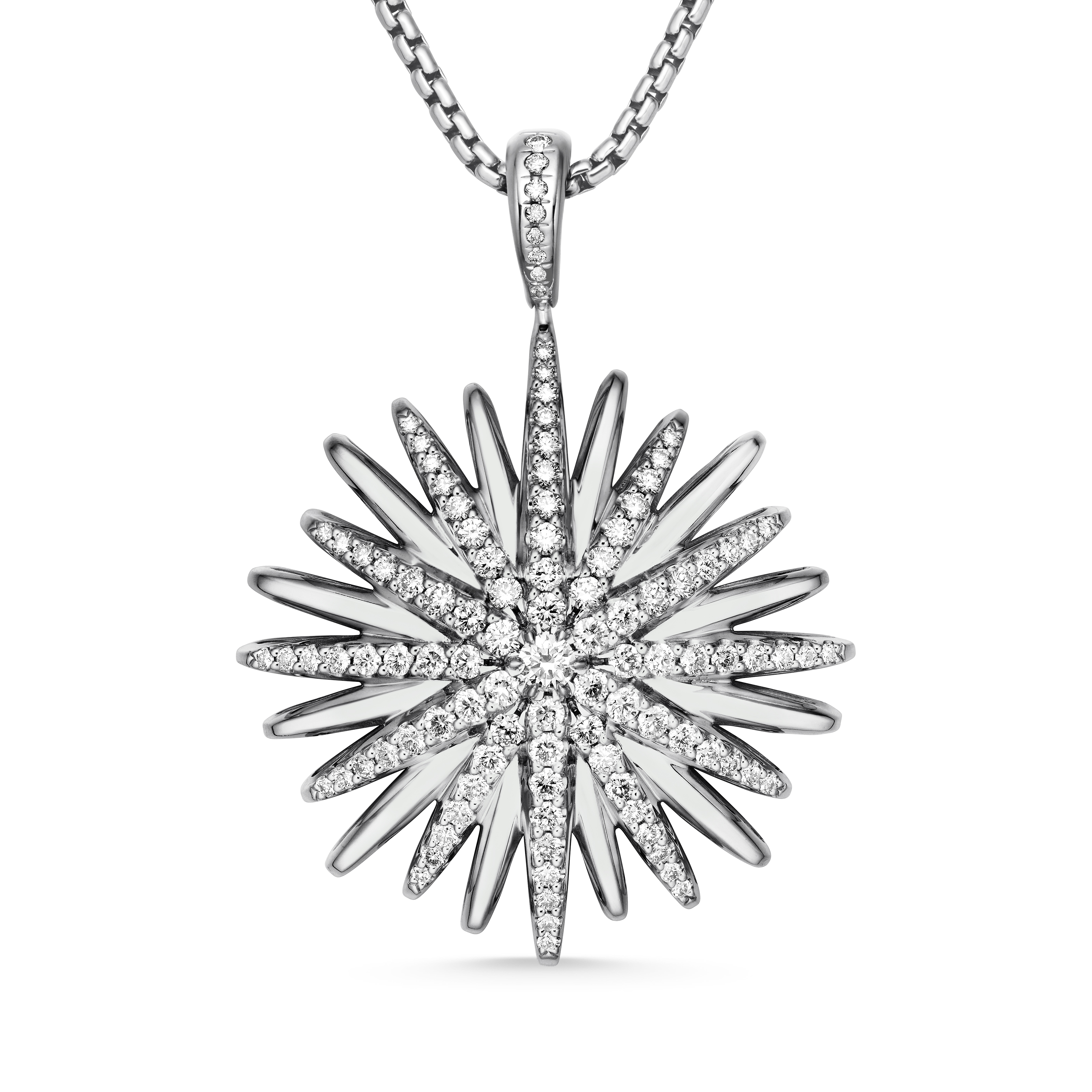 Starburst Pendant in Sterling Silver with Diamonds, 32mm