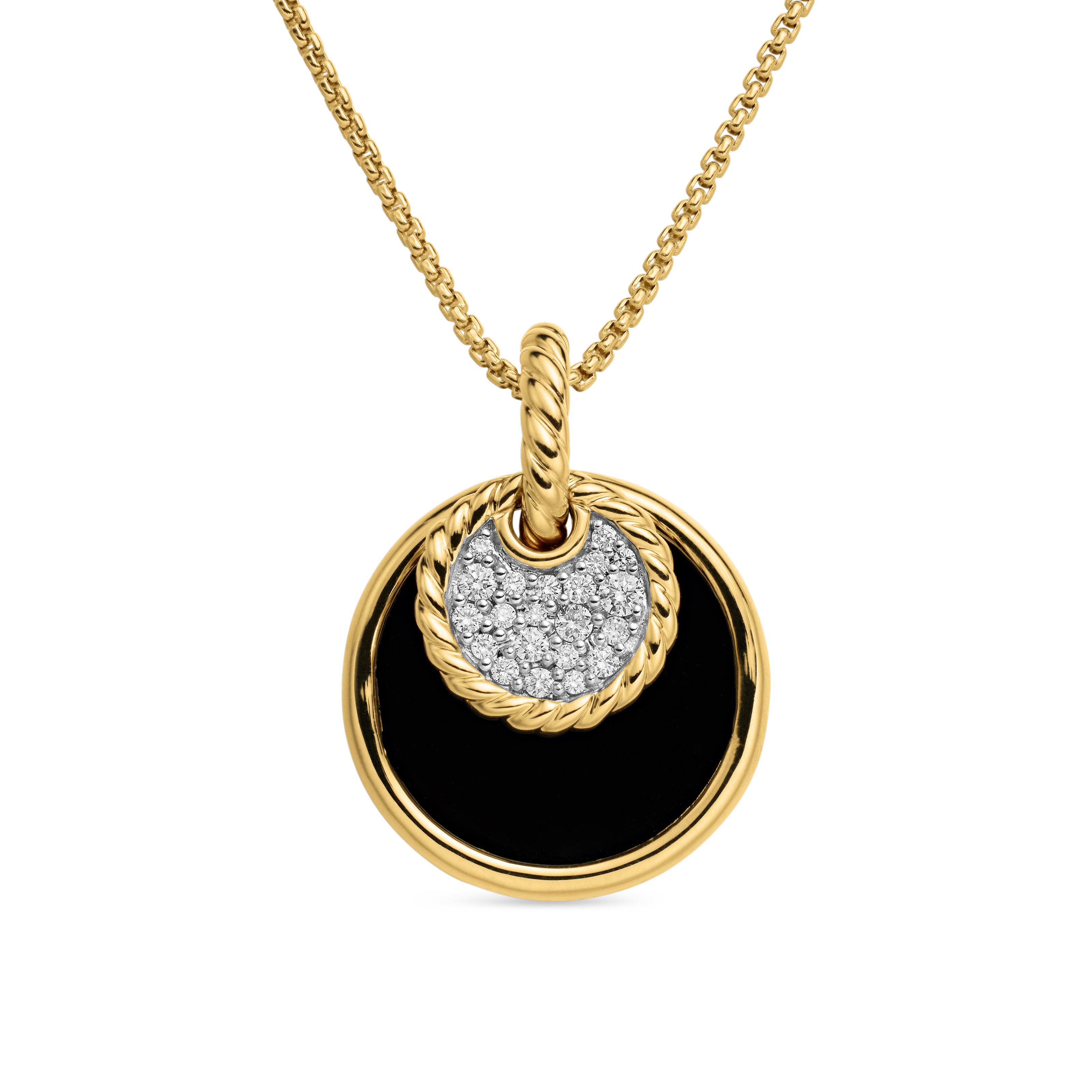 DY Elements® Convertible Pendant Necklace in 18K Yellow Gold with Diamonds and Black Onyx Reversible to Mother of Pearl, 21.5mm