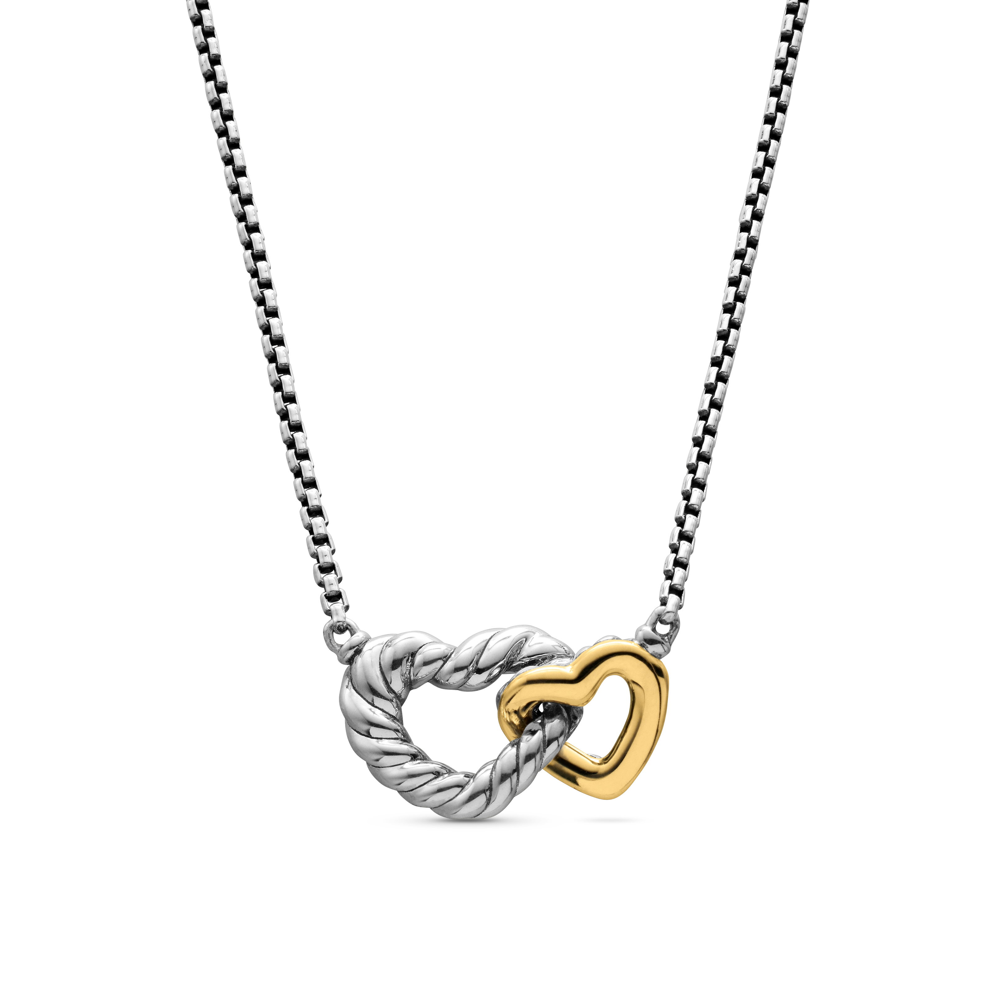 Cable Collectibles® Interlocking Heart Necklace in Sterling Silver with 18K Yellow Gold, 16.4mm Cable Collectibles® Interlocking Heart Necklace in Sterling Silver with 18K Yellow Gold, 16.4mm