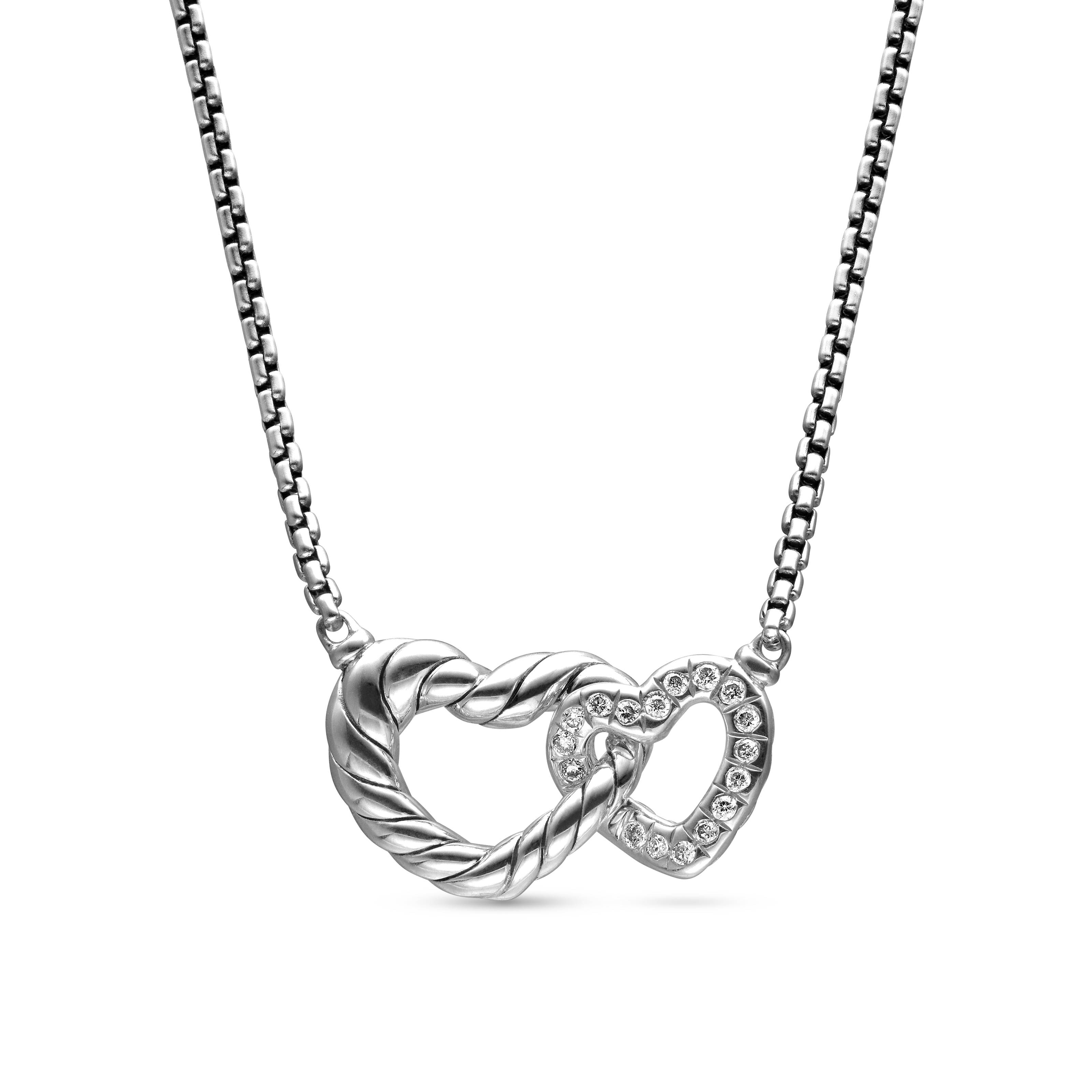 Cable Collectibles® Interlocking Heart Necklace in Sterling Silver with Diamonds, 16.4mm Cable Collectibles® Interlocking Heart Necklace in Sterling Silver with Diamonds, 16.4mm