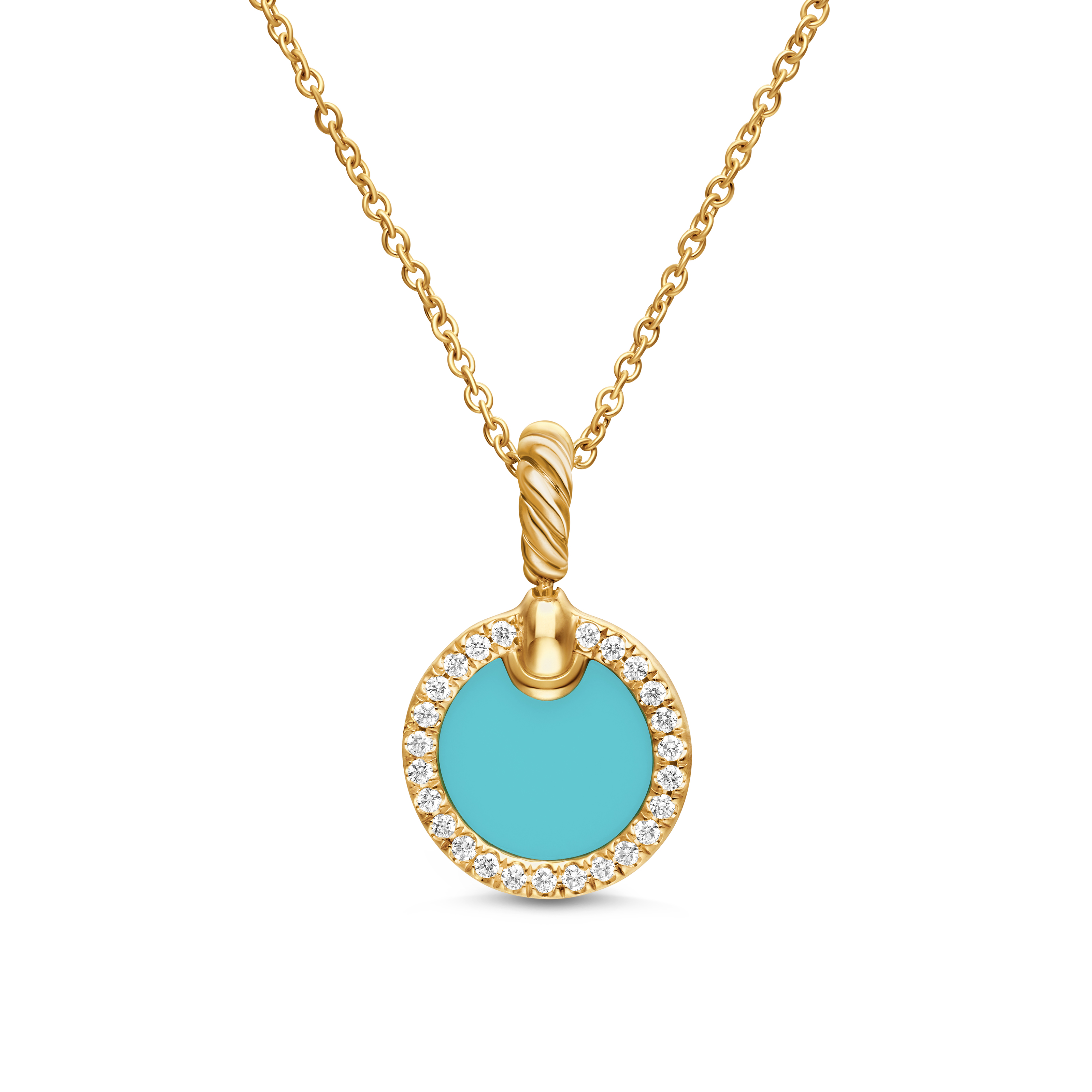 Petite DY Elements® Pendant Necklace in 18K Yellow Gold with Turquoise and Diamonds, 17.8mm