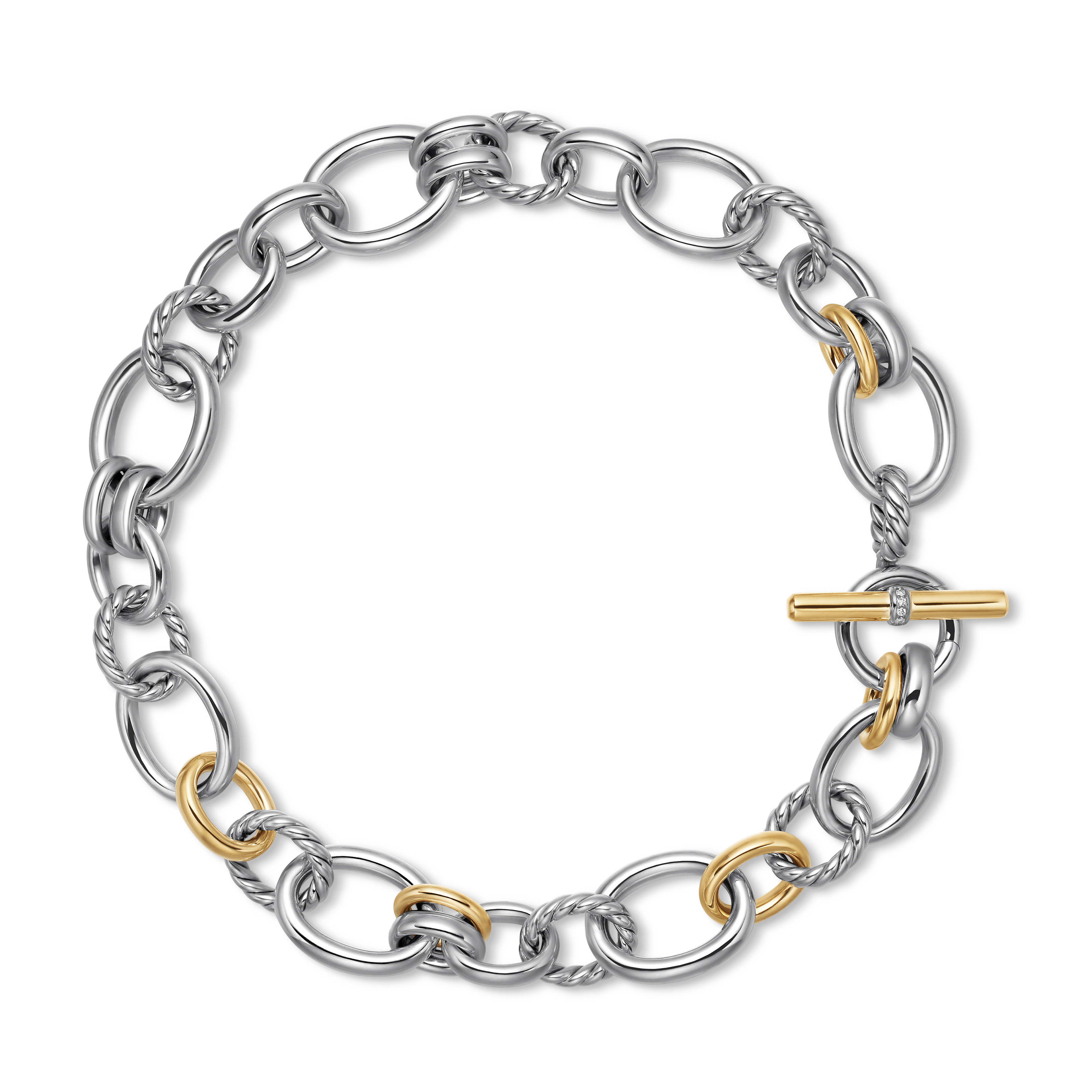 DY Mercer® Chain Necklace in Sterling Silver with 18K Yellow Gold and Diamonds, 25mm