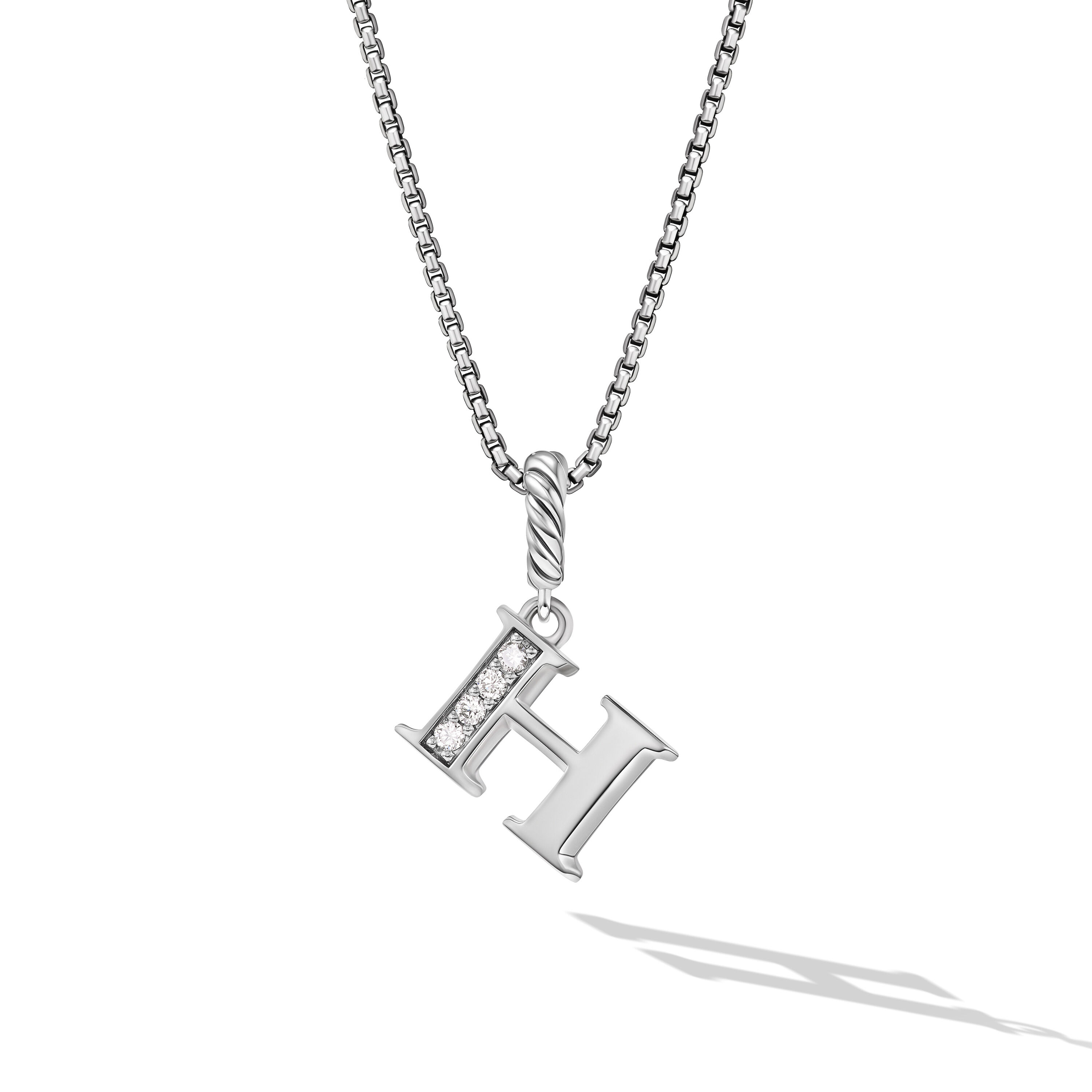 Pavé Initial Pendant Necklace in Sterling Silver with Diamond H Pavé Initial Pendant Necklace in Sterling Silver with Diamond H