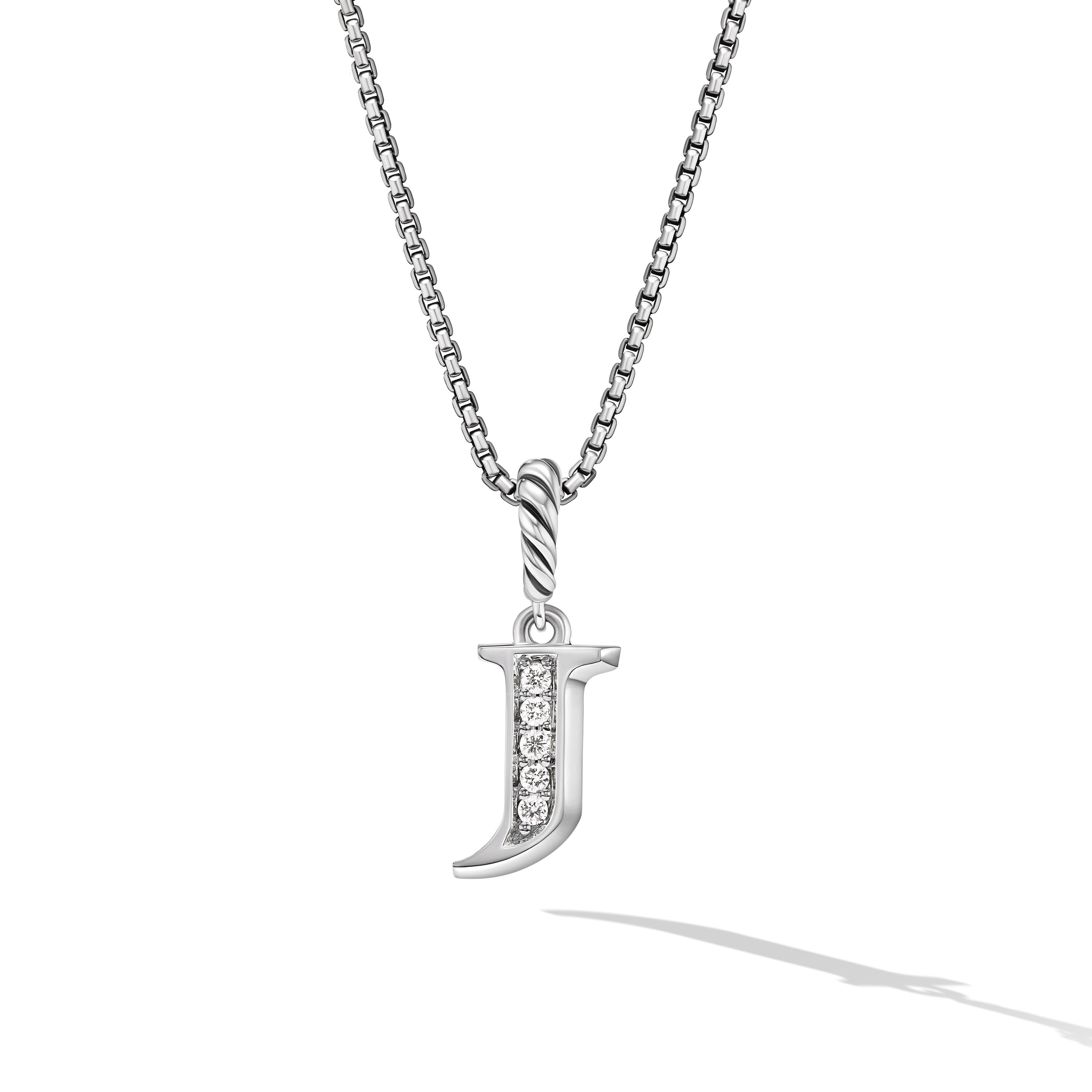 Pavé Initial Pendant Necklace in Sterling Silver with Diamond J Pavé Initial Pendant Necklace in Sterling Silver with Diamond J