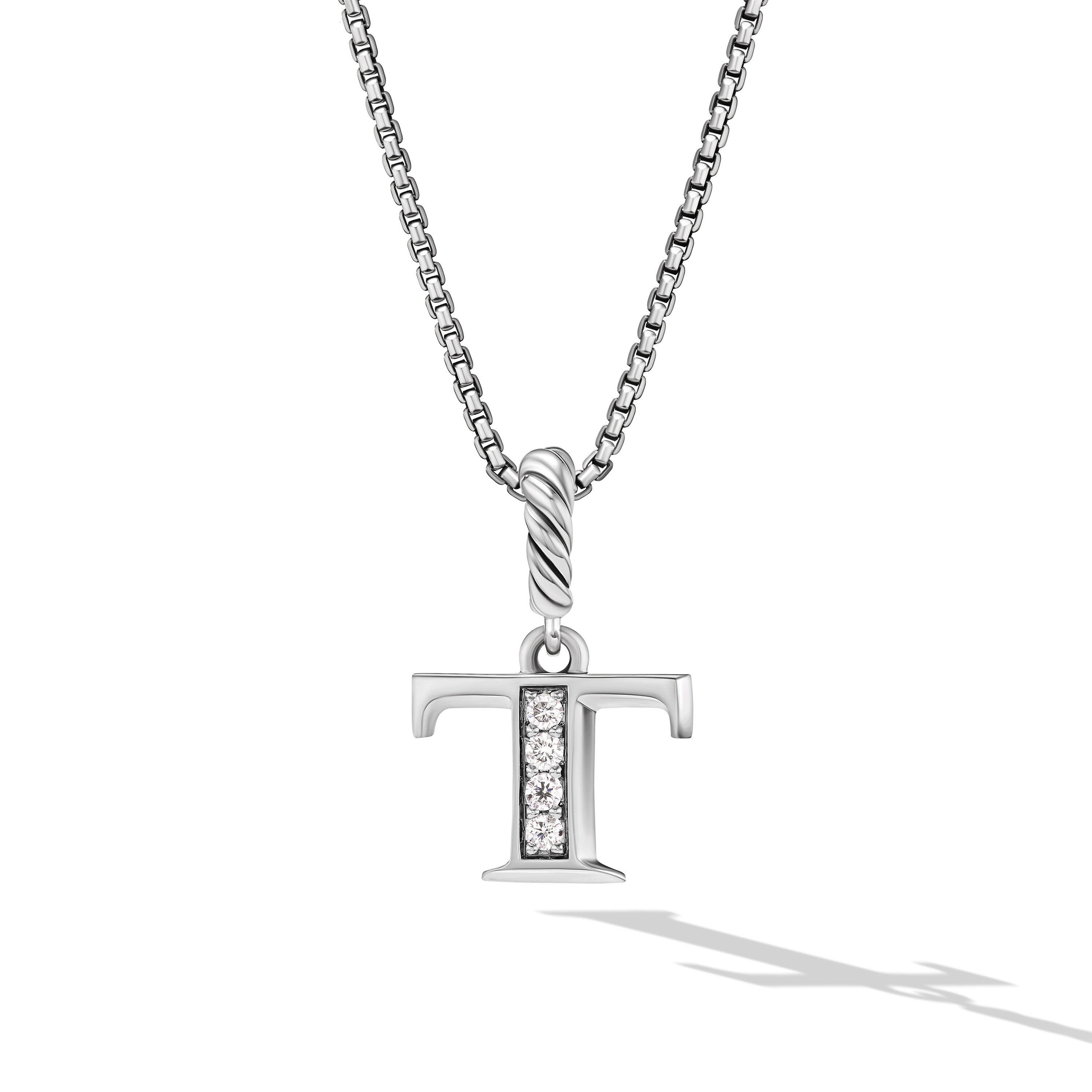 Pavé Initial Pendant Necklace in Sterling Silver with Diamond T Pavé Initial Pendant Necklace in Sterling Silver with Diamond T