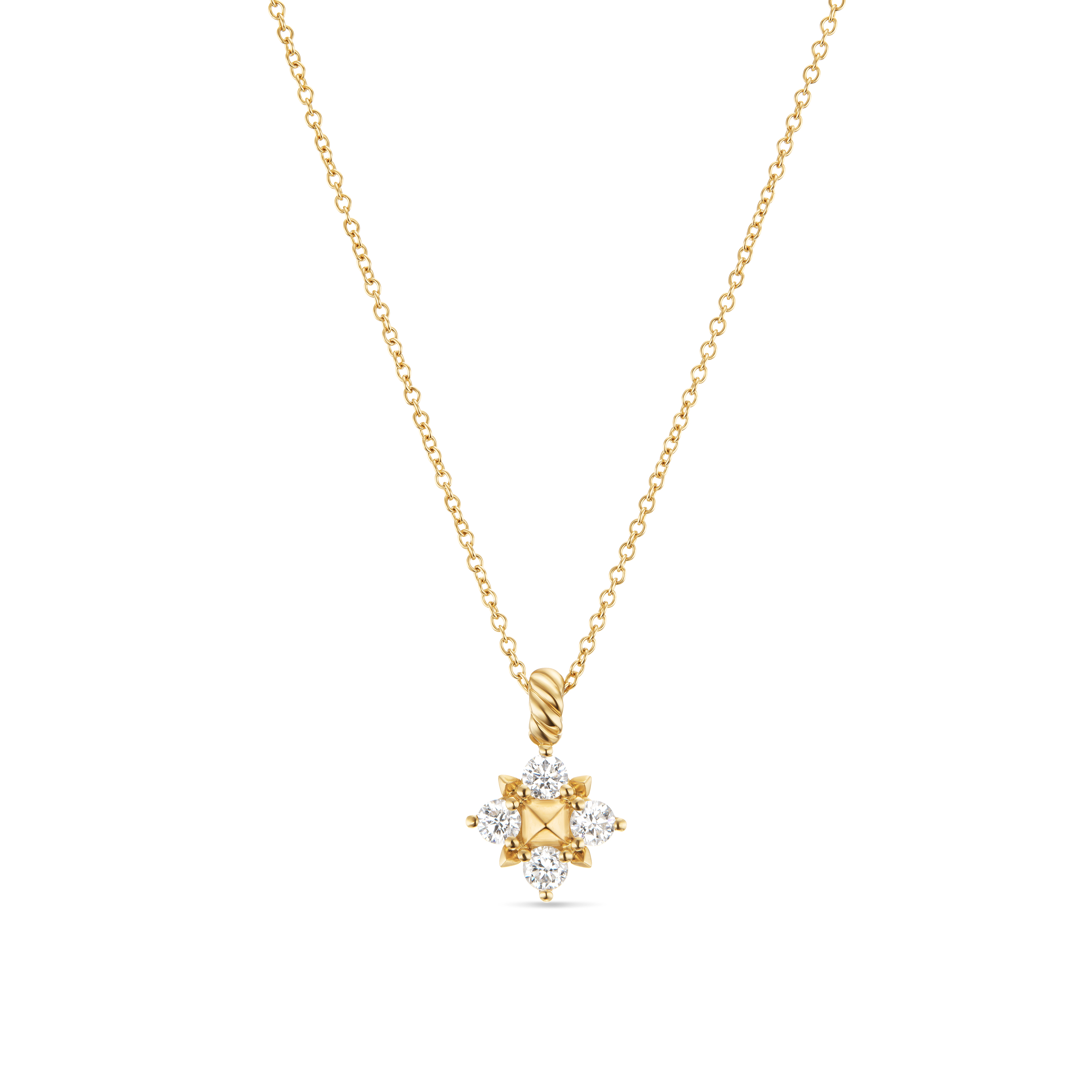 Petite Modern Renaissance Pyramid Pendant Necklace in 18K Yellow Gold with Diamonds, 8.1mm Petite Modern Renaissance Pyramid Pendant Necklace in 18K Yellow Gold with Diamonds, 8.1mm