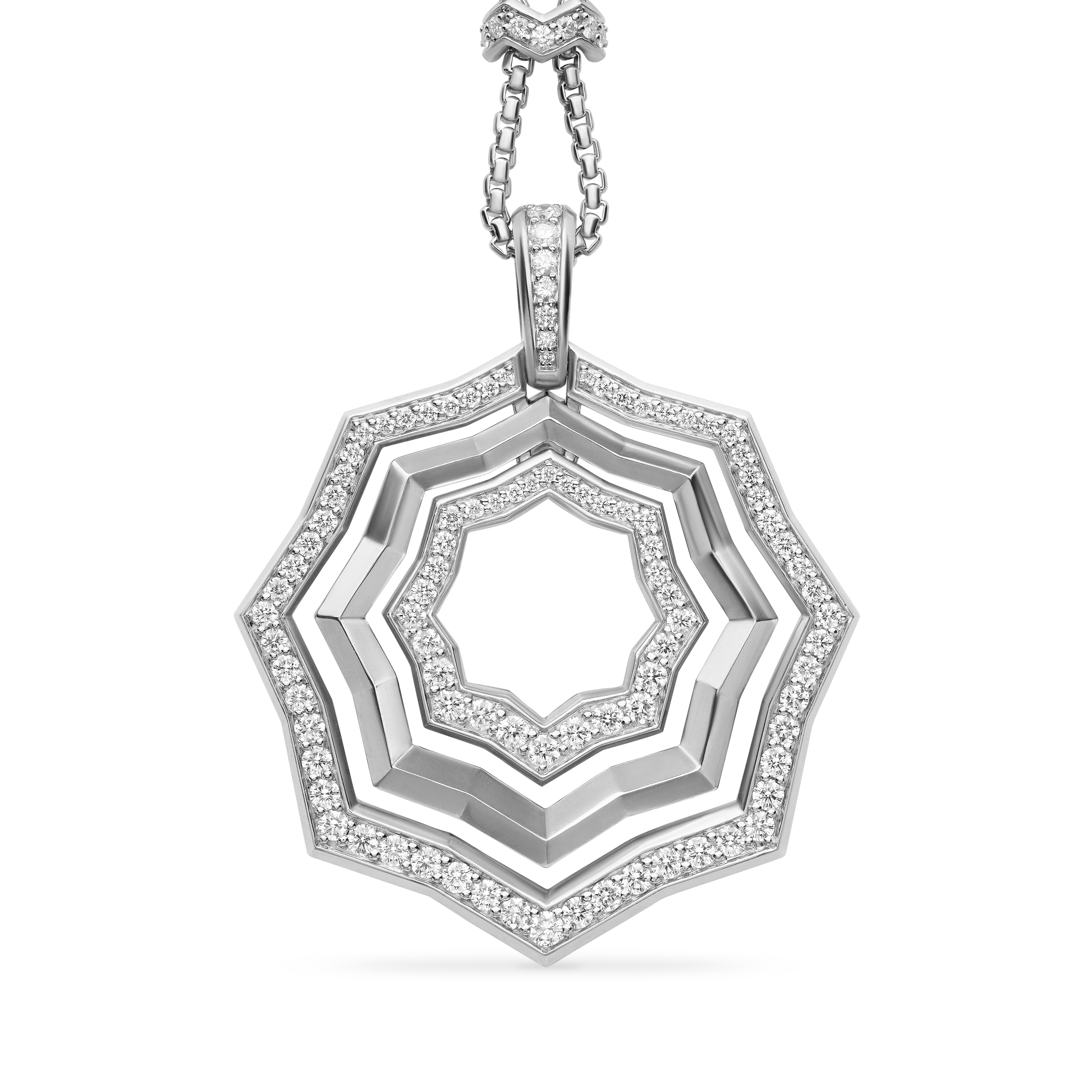 Stax Zig Zag Pendant Necklace in Sterling Silver with Diamonds, 38mm