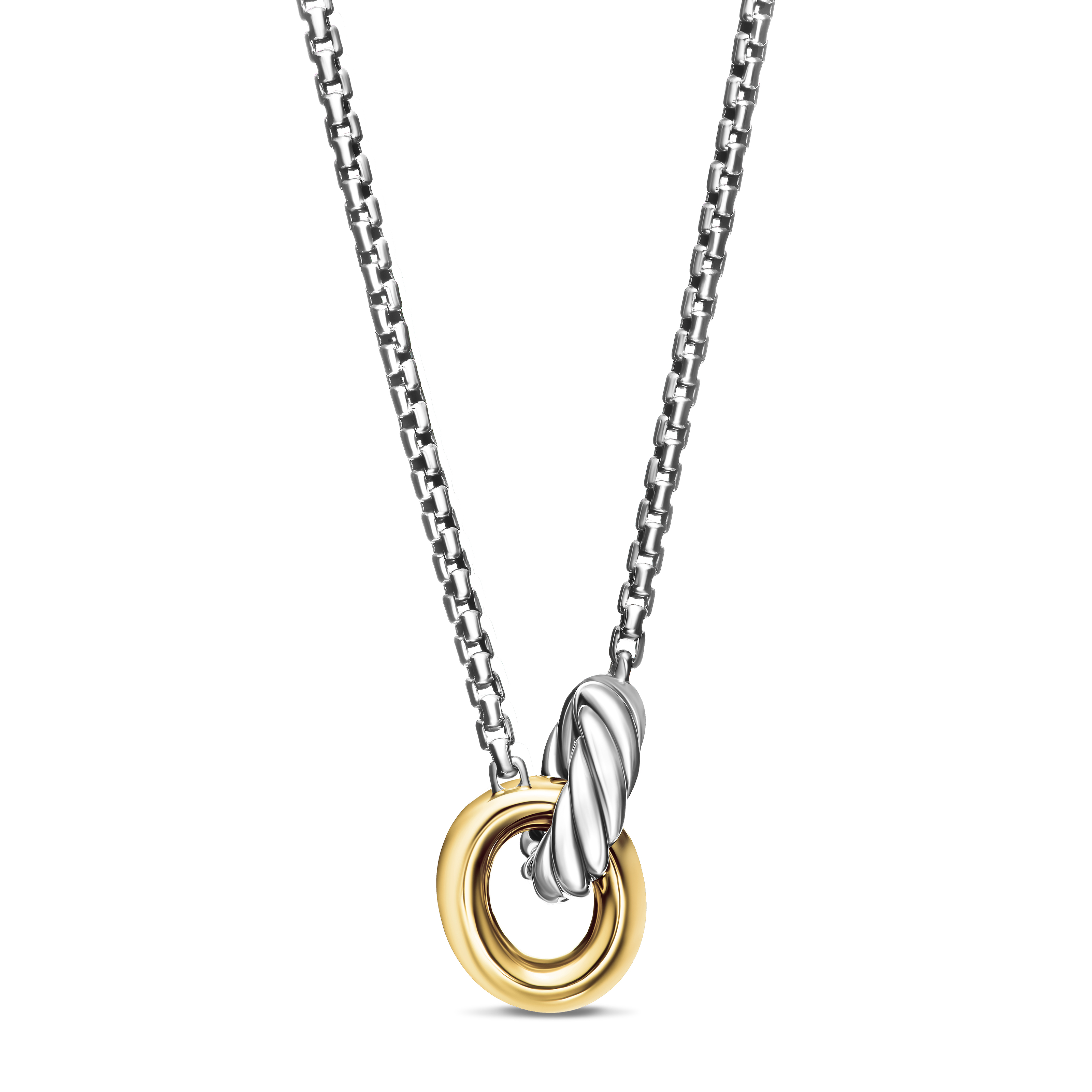 Petite Cable Linked Necklace in Sterling Silver with 14K Yellow Gold, 15mm Petite Cable Linked Necklace in Sterling Silver with 14K Yellow Gold, 15mm