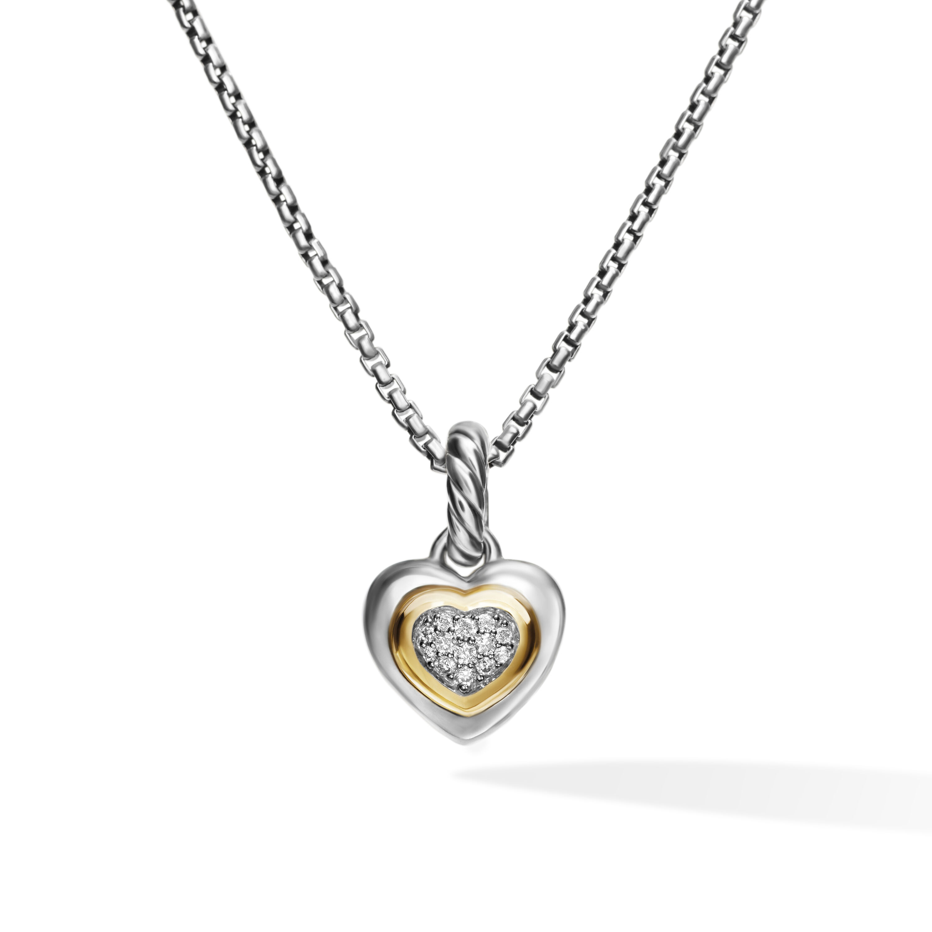 Petite Cable Heart Pendant Necklace in Sterling Silver with 14K Yellow Gold and Diamonds, 17.1mm Petite Cable Heart Pendant Necklace in Sterling Silver with 14K Yellow Gold and Diamonds, 17.1mm