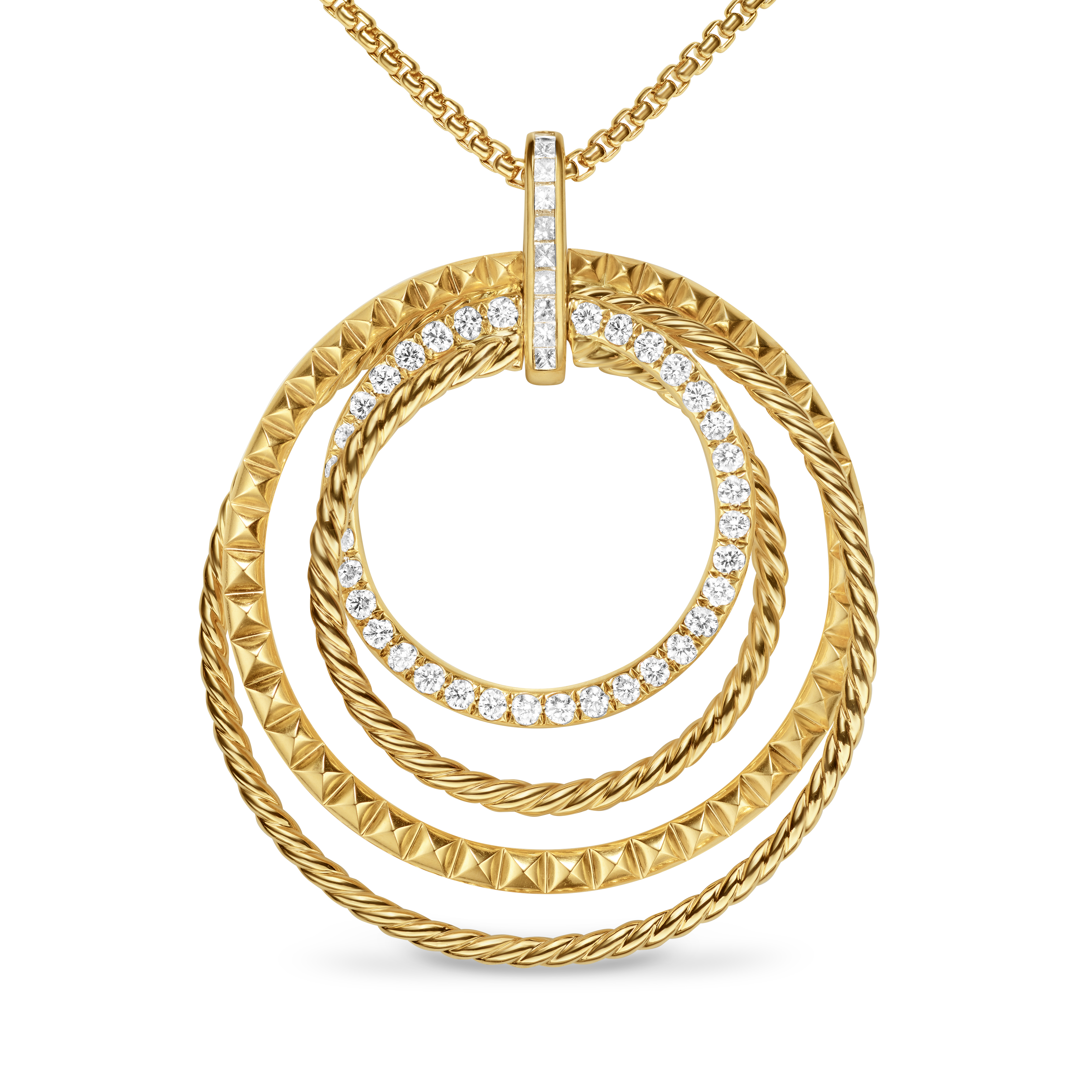 Crossover Trio Pendant Necklace in 18K Yellow Gold with Diamonds, 39.5mm Crossover Trio Pendant Necklace in 18K Yellow Gold with Diamonds, 39.5mm
