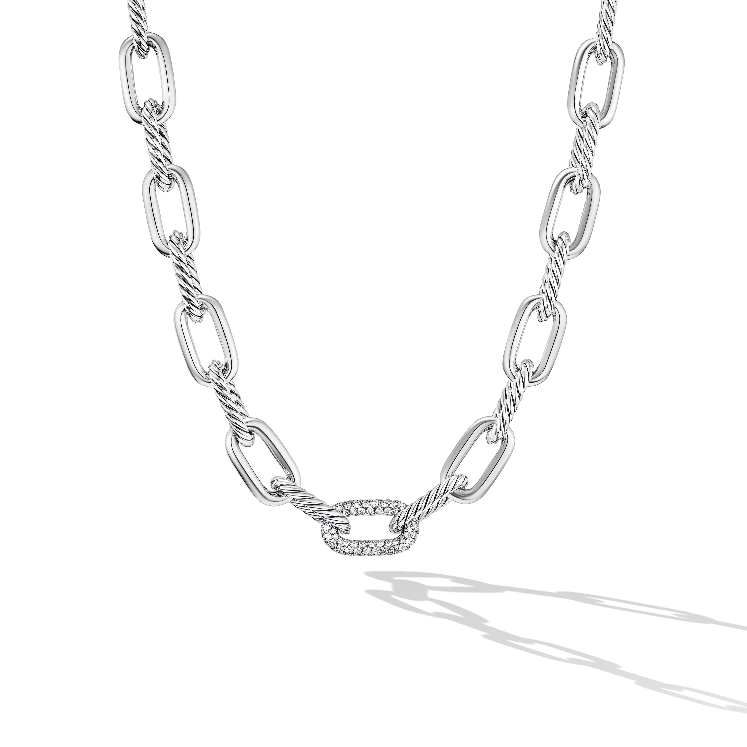 DY Madison® Chain Necklace in Sterling Silver with Diamonds, 11mm DY Madison® Chain Necklace in Sterling Silver with Diamonds, 11mm