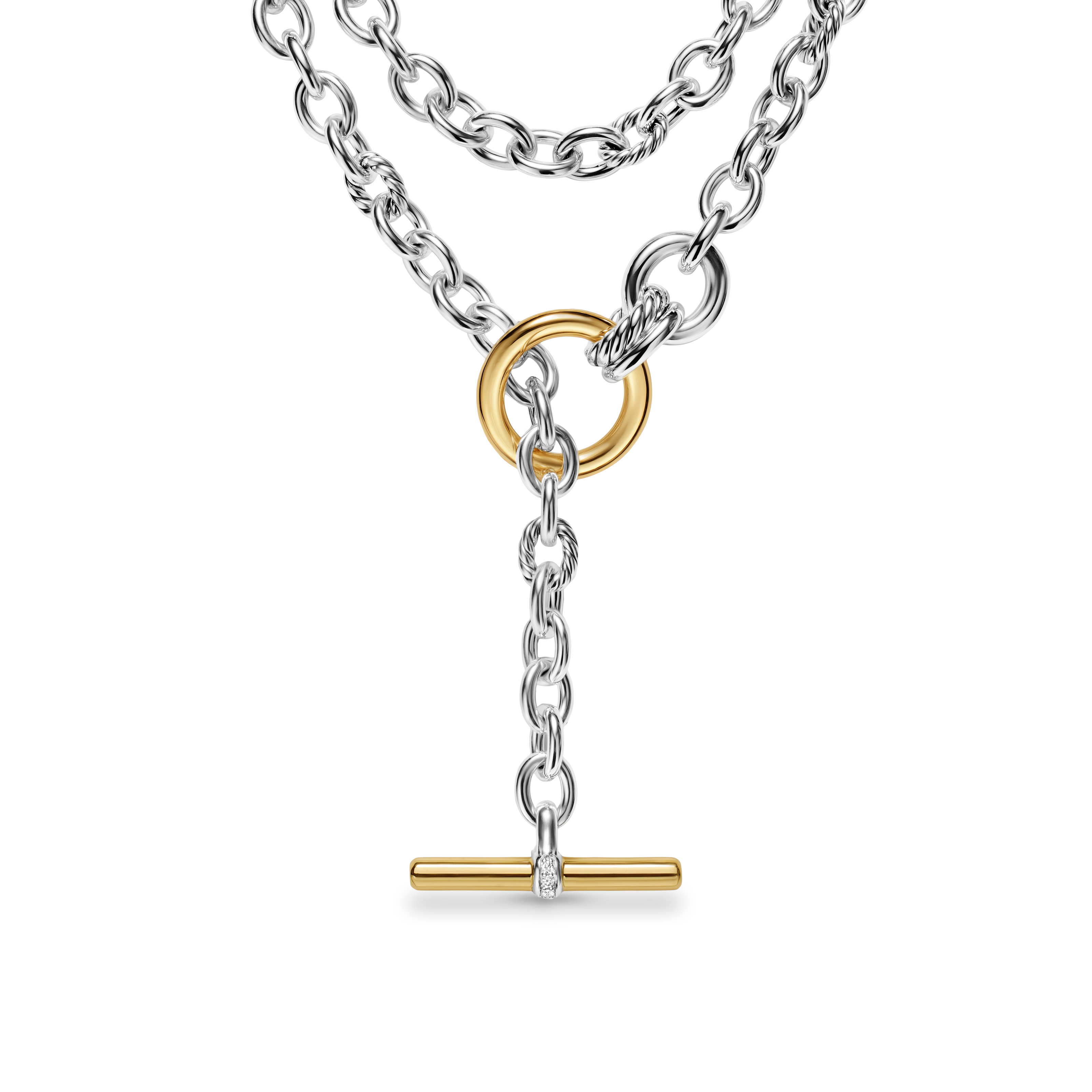 DY Mercer® Double Row Toggle Chain Necklace in Sterling Silver with 18K Yellow Gold and Diamonds, 8mm DY Mercer® Double Row Toggle Chain Necklace in Sterling Silver with 18K Yellow Gold and Diamonds, 8mm