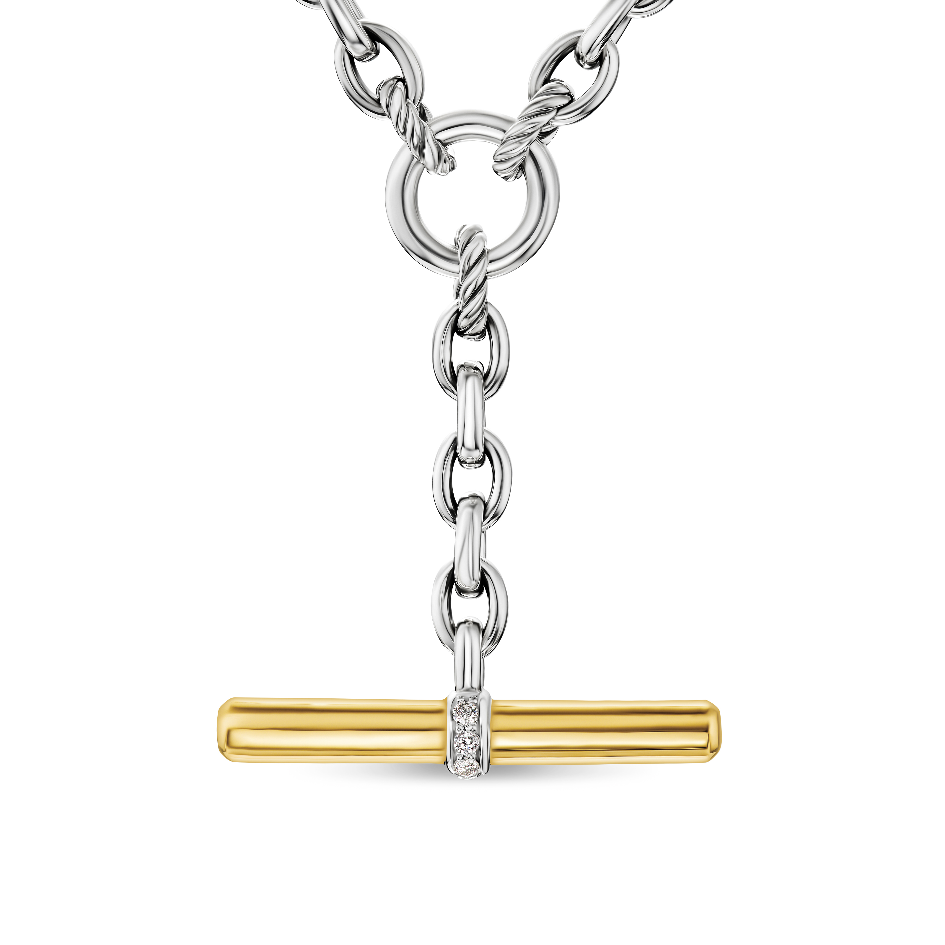 DY Mercer® Petite Toggle Chain Necklace in Sterling Silver and 18K Yellow Gold with Diamonds, 4.5mm DY Mercer® Petite Toggle Chain Necklace in Sterling Silver and 18K Yellow Gold with Diamonds, 4.5mm