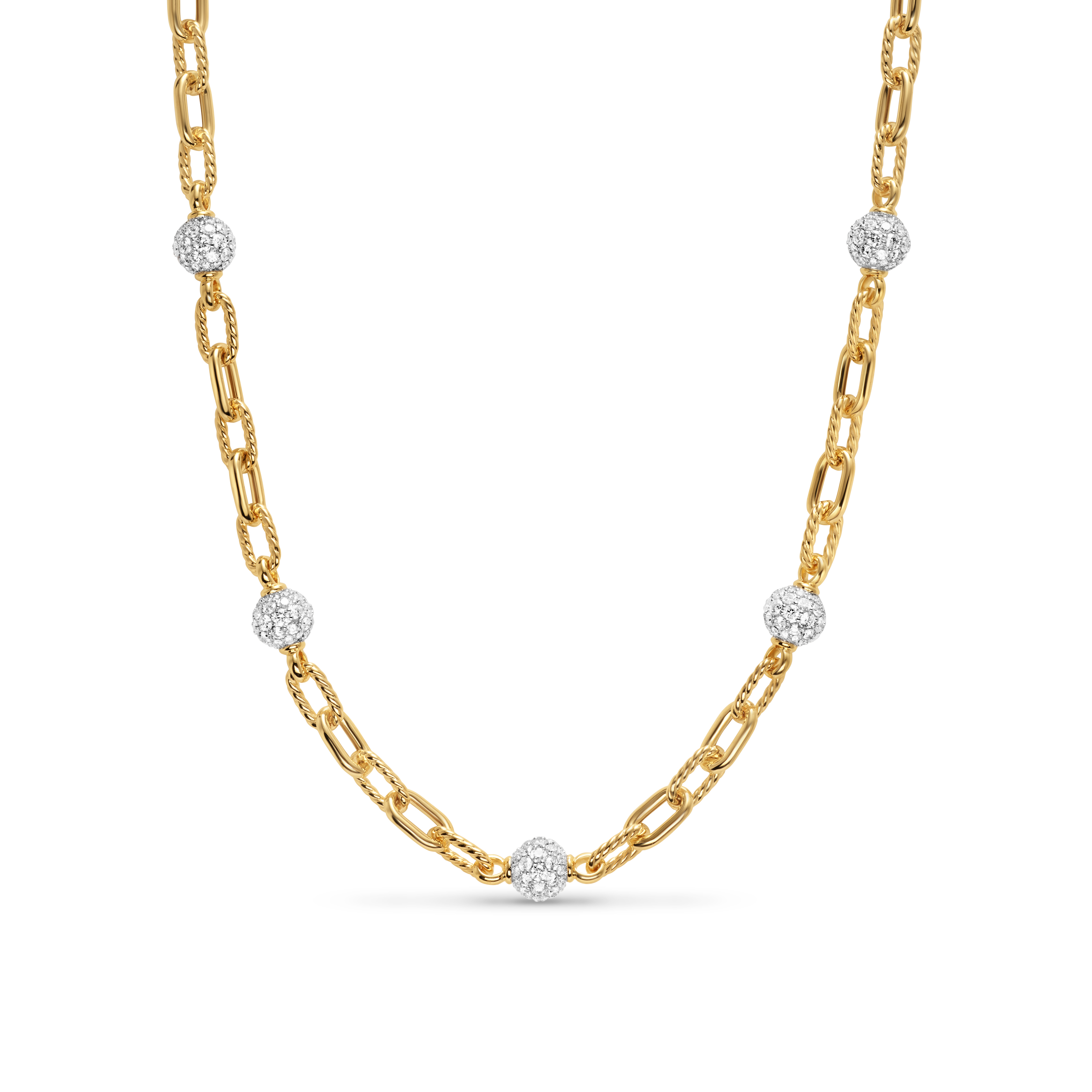 DY Madison® Pavé Bead Chain Necklace in 18K Yellow Gold with Diamonds, 6mm DY Madison® Pavé Bead Chain Necklace in 18K Yellow Gold with Diamonds, 6mm