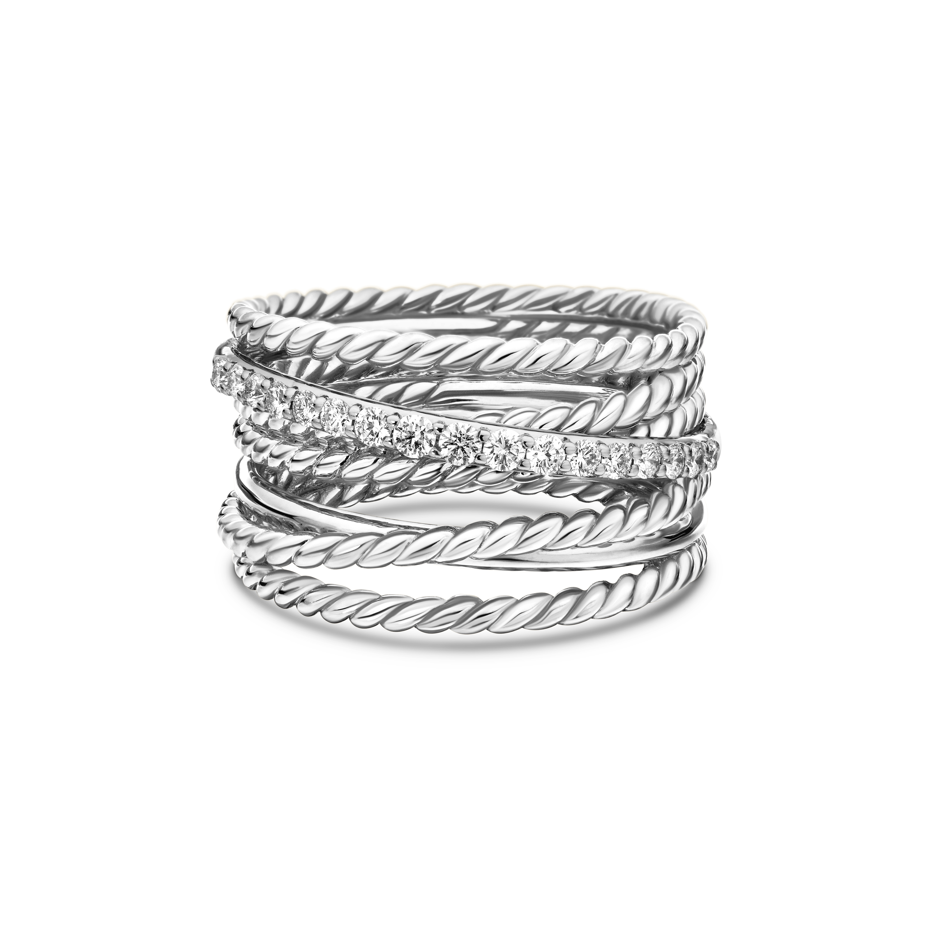 Crossover Ring in Sterling Silver with Diamonds, 12mm