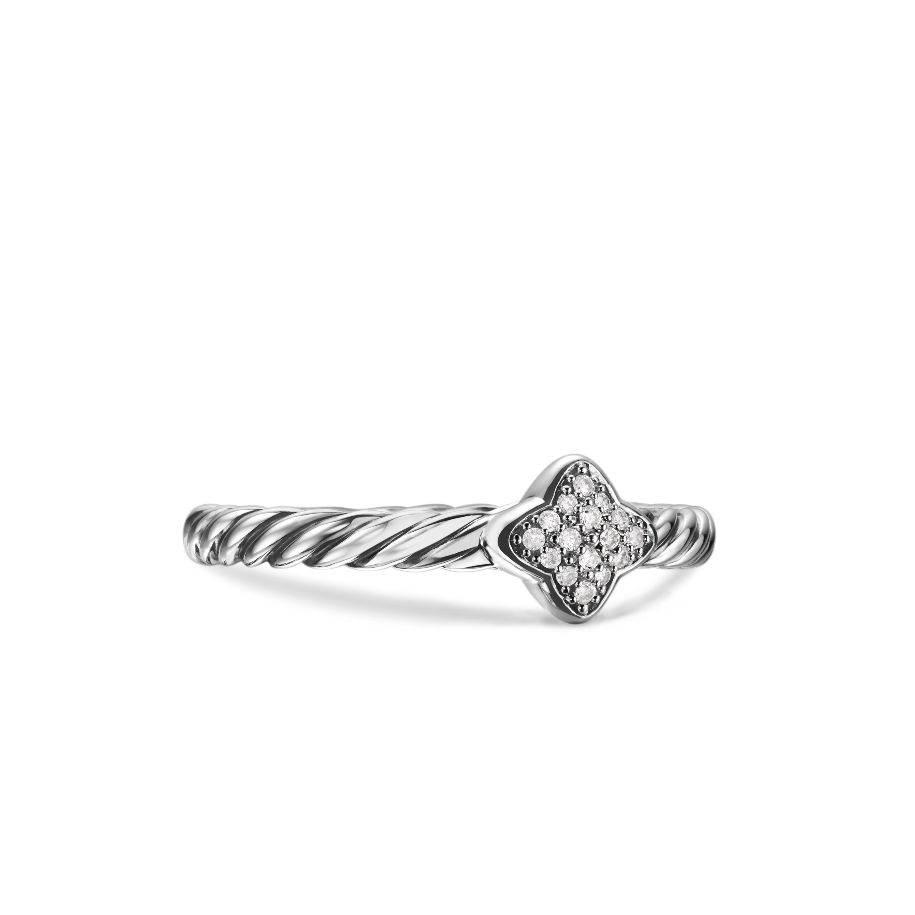 Cable Collectibles® Quatrefoil Stack Ring in Sterling Silver with Pavé Diamonds, 6.6mm Cable Collectibles® Quatrefoil Stack Ring in Sterling Silver with Pavé Diamonds, 6.6mm