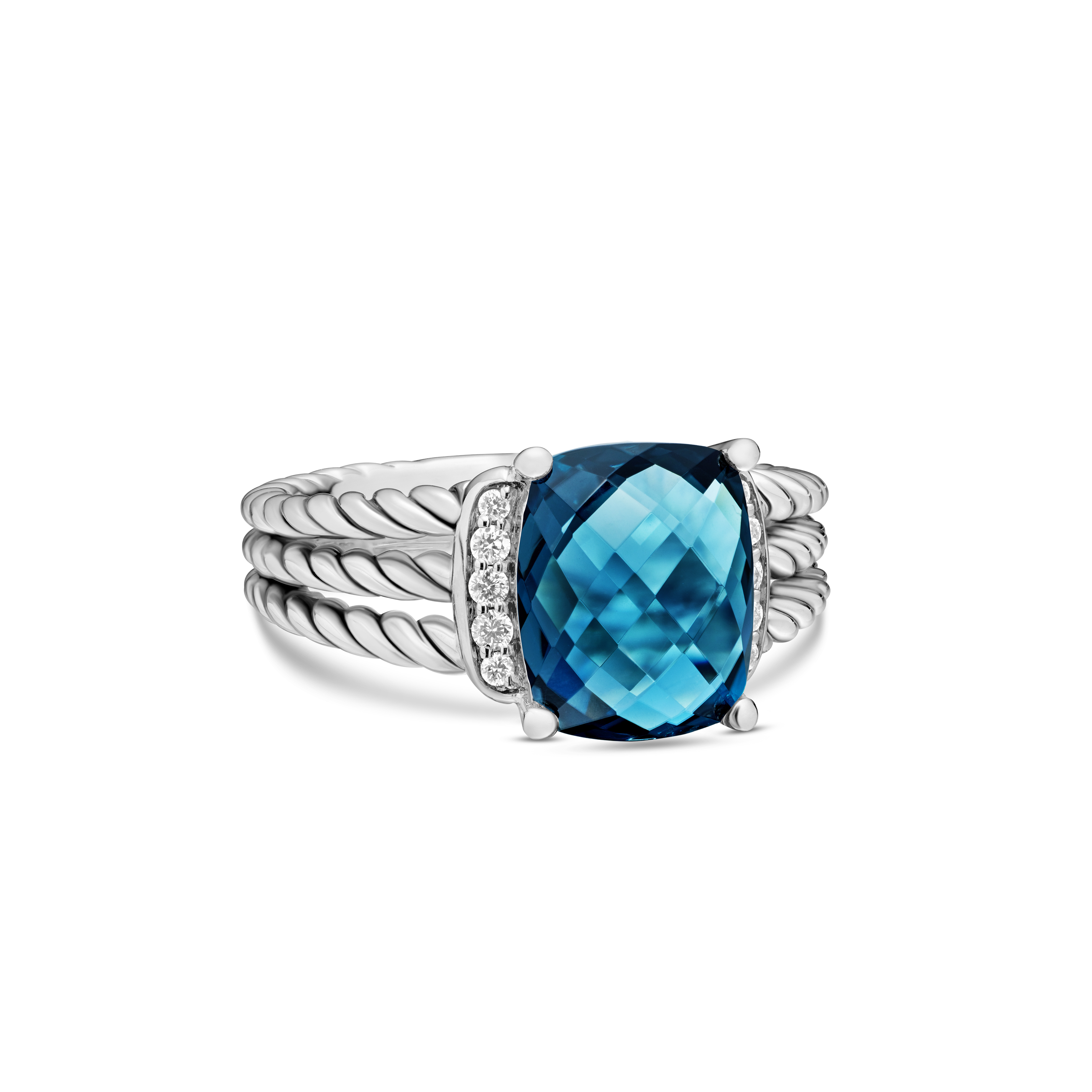 Petite Wheaton Ring in Sterling Silver with Faceted Hampton Blue Topaz and Diamonds Petite Wheaton Ring in Sterling Silver with Faceted Hampton Blue Topaz and Diamonds
