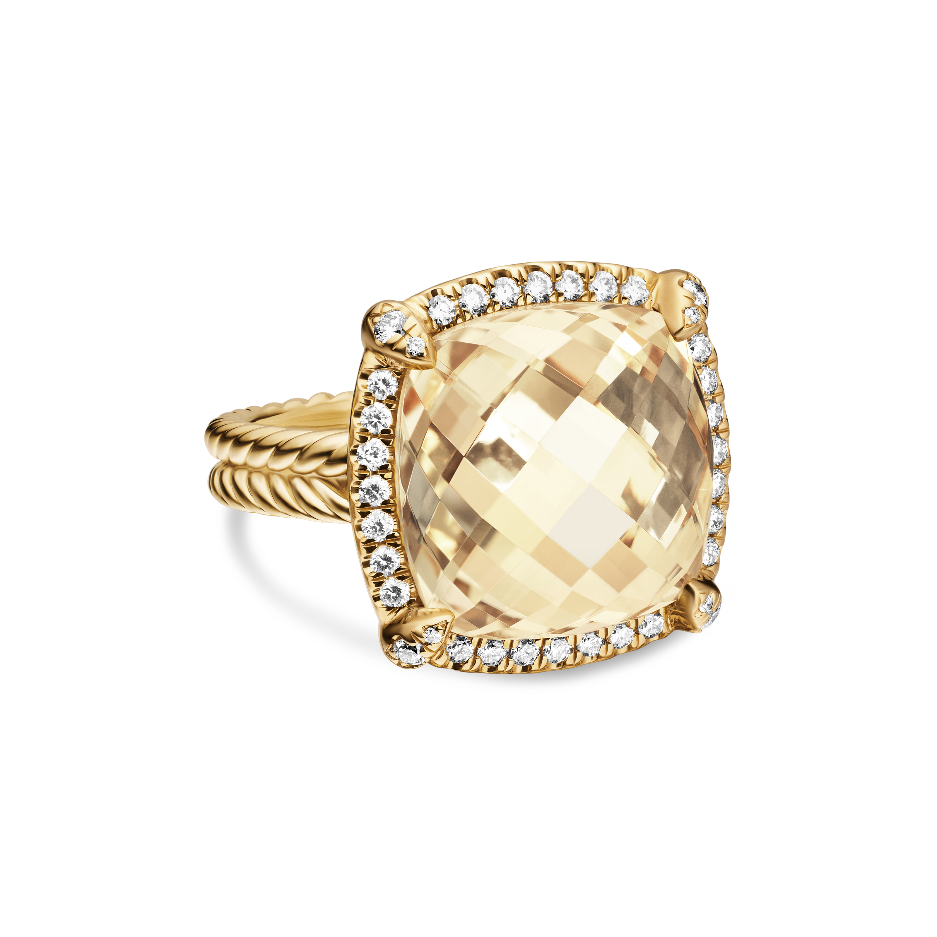 Chatelaine® Pavé Bezel Ring in 18K Yellow Gold with Champagne Citrine and Diamonds, 14mm Chatelaine® Pavé Bezel Ring in 18K Yellow Gold with Champagne Citrine and Diamonds, 14mm