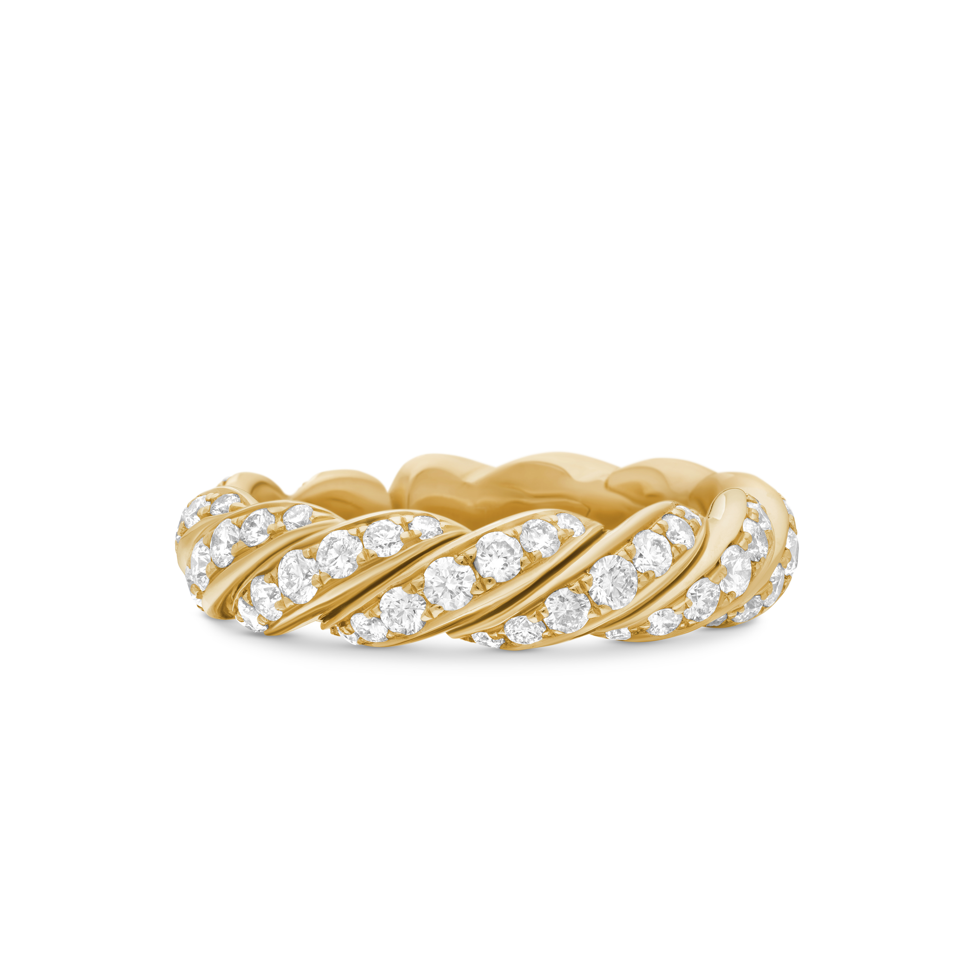 Sculpted Cable Flex Band Ring in 18K Yellow Gold with Diamonds, 5mm