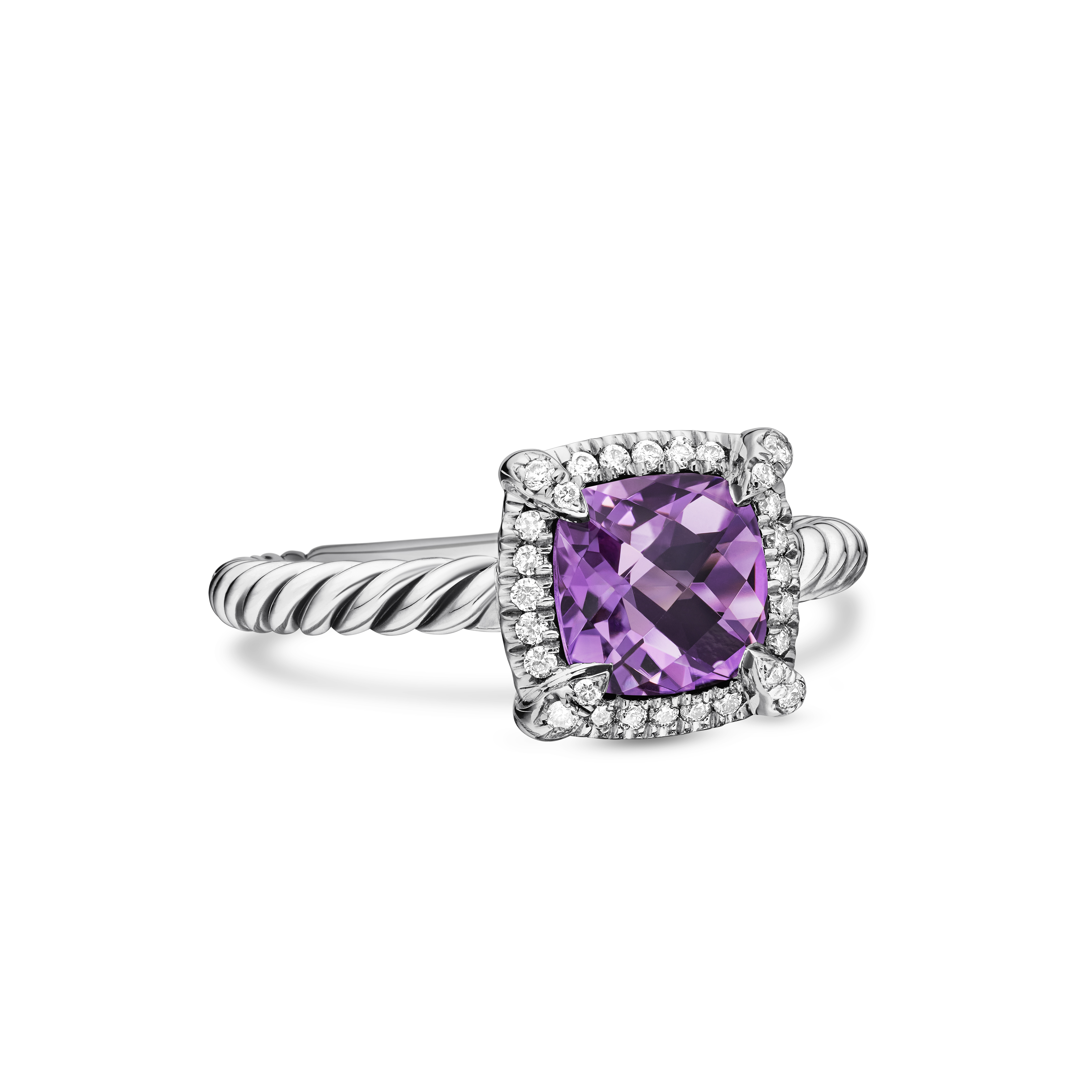 Petite Chatelaine® Pavé Bezel Ring in Sterling Silver with Amethyst and Diamonds, 7mm Petite Chatelaine® Pavé Bezel Ring in Sterling Silver with Amethyst and Diamonds, 7mm