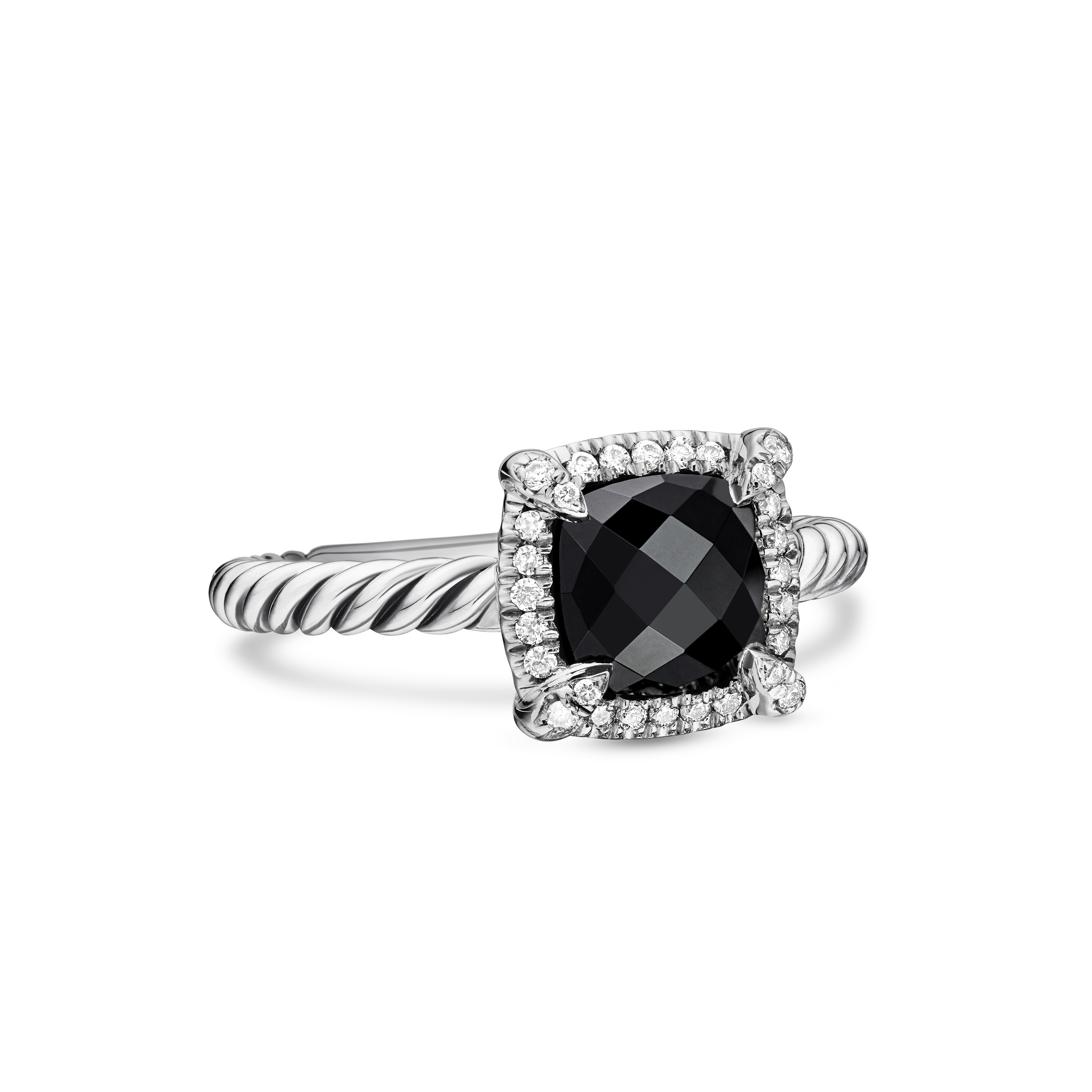 Petite Chatelaine® Pavé Bezel Ring in Sterling Silver with Black Onyx and Diamonds, 7mm Petite Chatelaine® Pavé Bezel Ring in Sterling Silver with Black Onyx and Diamonds, 7mm