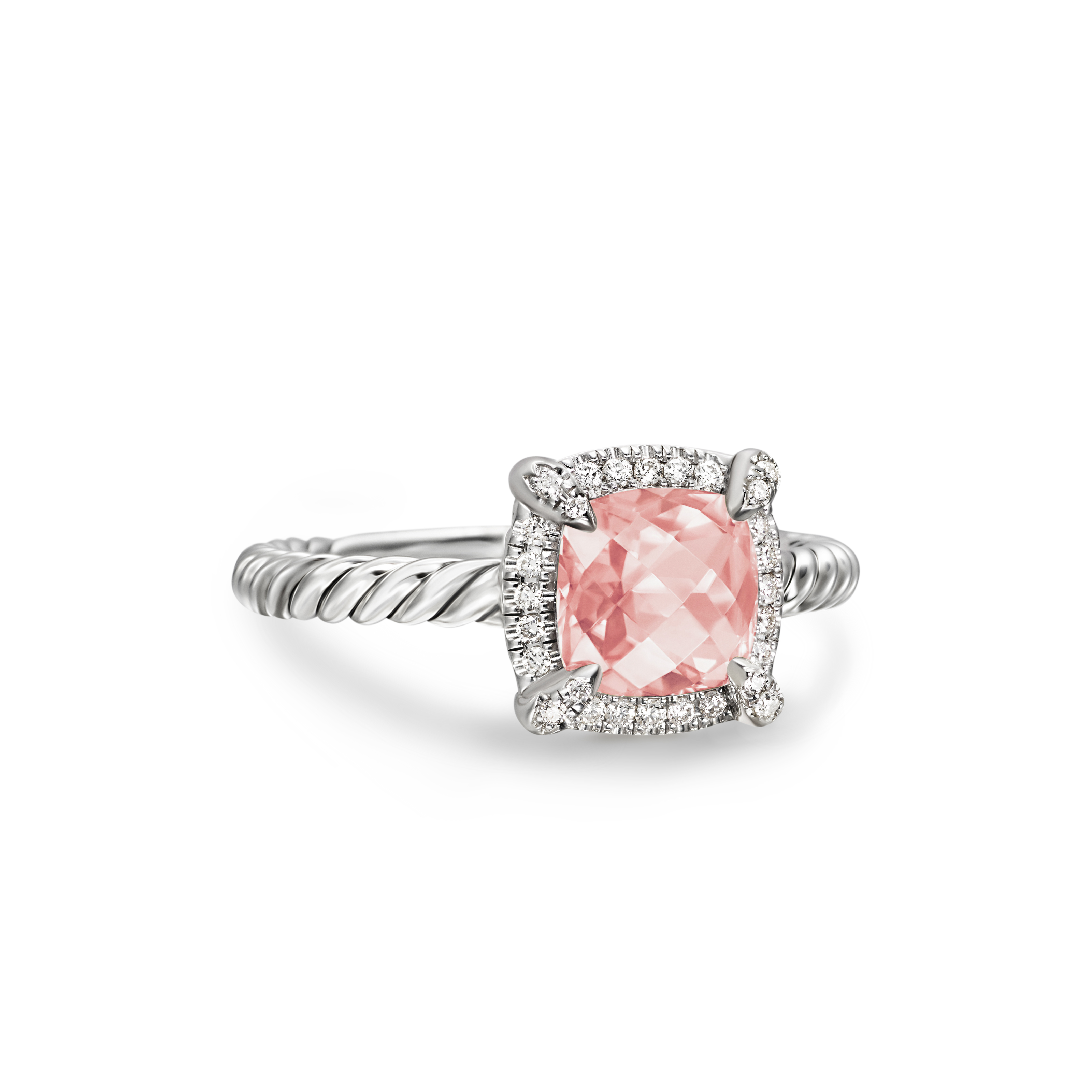 Petite Chatelaine® Pavé Bezel Ring in Sterling Silver with Morganite and Diamonds, 7mm Petite Chatelaine® Pavé Bezel Ring in Sterling Silver with Morganite and Diamonds, 7mm