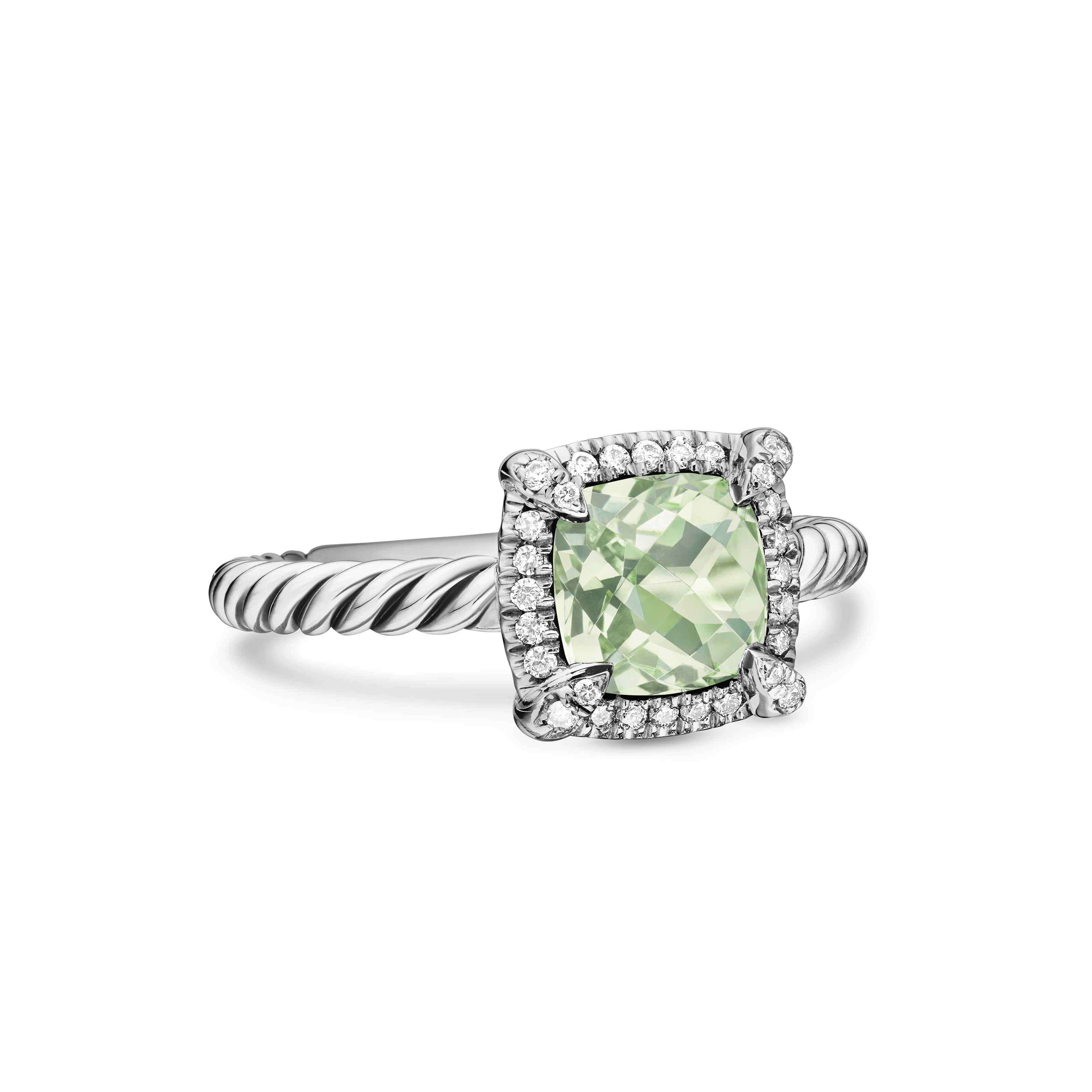 Petite Chatelaine® Pavé Bezel Ring in Sterling Silver with Prasiolite and Diamonds, 7mm Petite Chatelaine® Pavé Bezel Ring in Sterling Silver with Prasiolite and Diamonds, 7mm