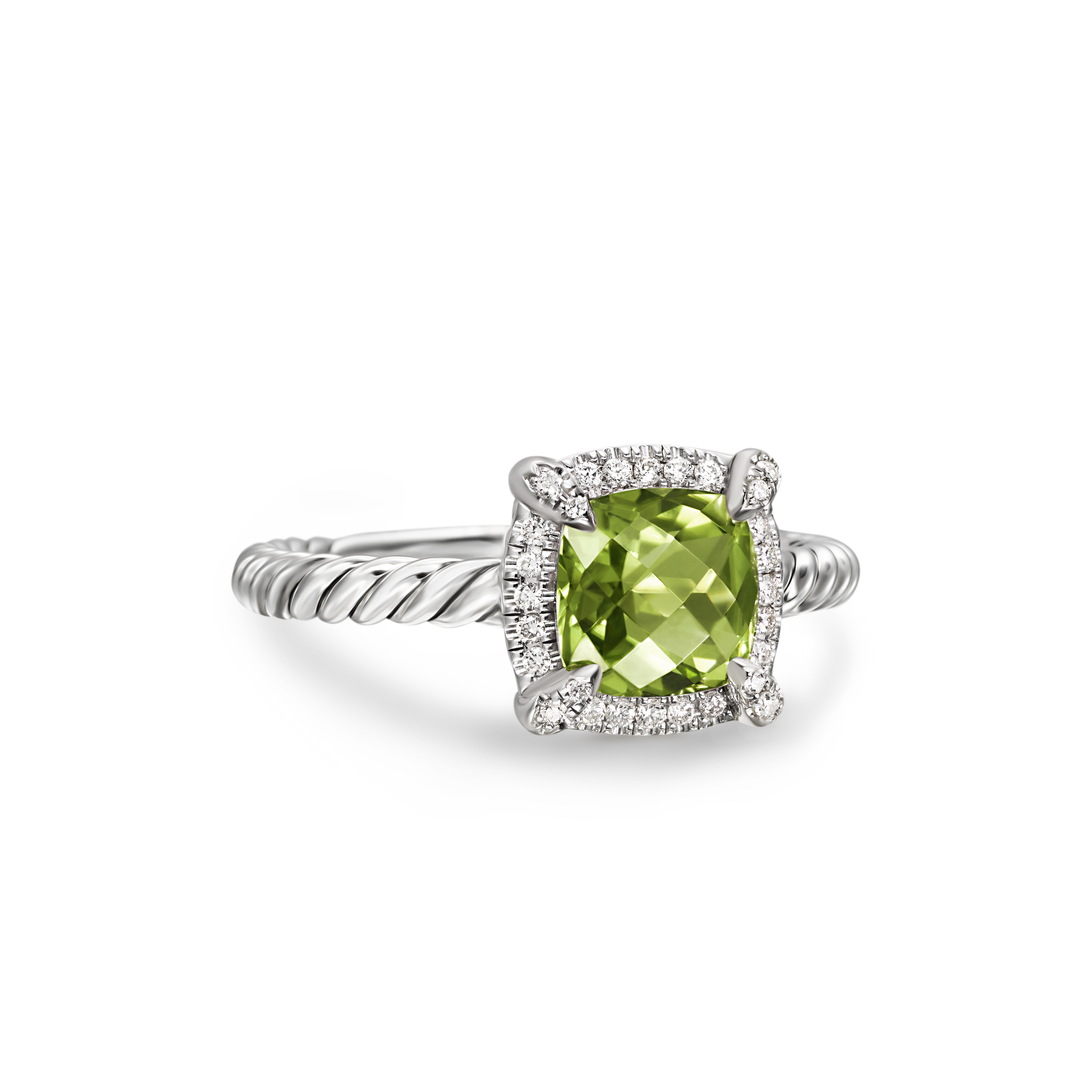 Petite Chatelaine® Pavé Bezel Ring in Sterling Silver with Peridot and Diamonds, 7mm Petite Chatelaine® Pavé Bezel Ring in Sterling Silver with Peridot and Diamonds, 7mm