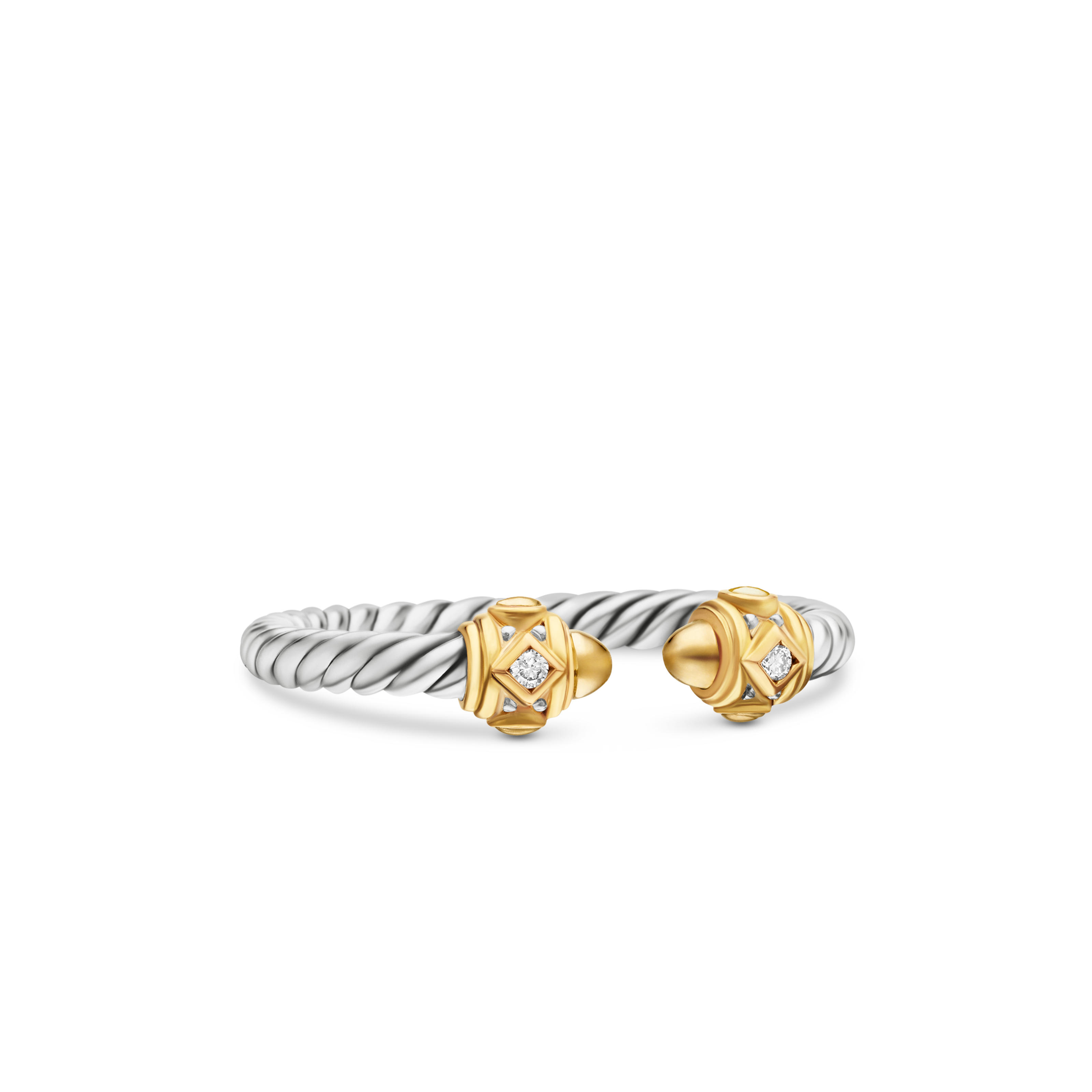 Renaissance Ring in Sterling Silver with 14K Yellow Gold, Gold Domes and Diamonds, 2.3mm Renaissance Ring in Sterling Silver with 14K Yellow Gold, Gold Domes and Diamonds, 2.3mm