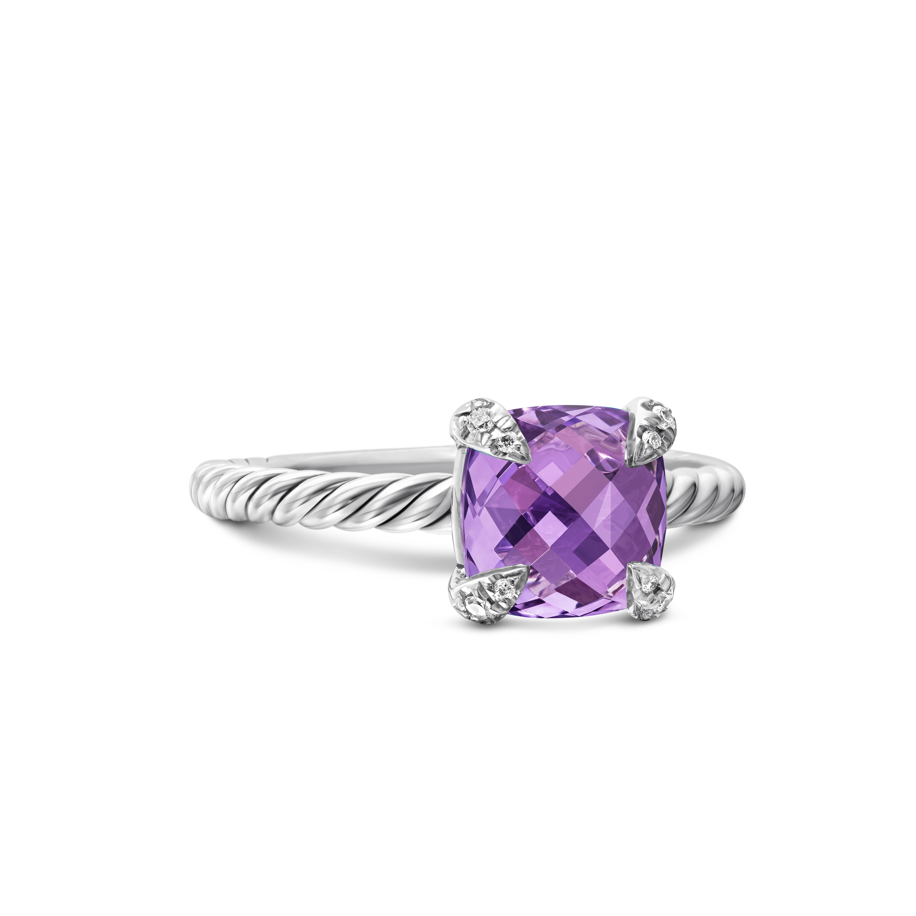 Chatelaine® Ring in Sterling Silver with Amethyst and Diamonds, 8mm Chatelaine® Ring in Sterling Silver with Amethyst and Diamonds, 8mm