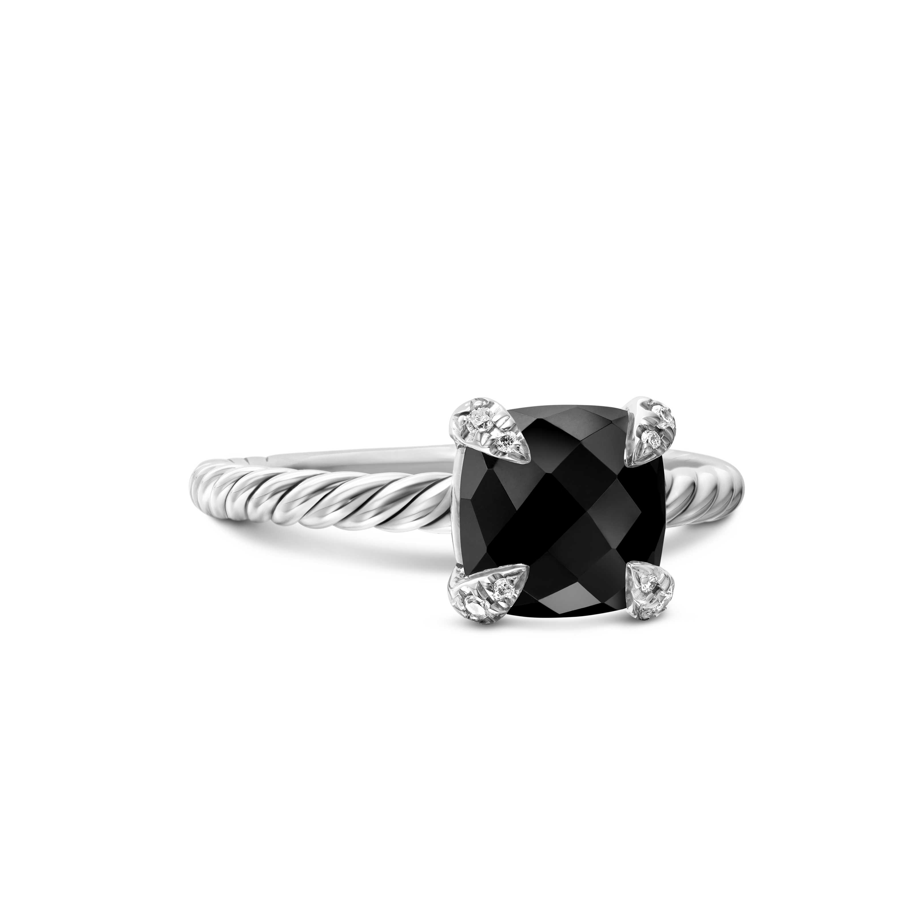 Chatelaine® Ring in Sterling Silver with Black Onyx and Diamonds, 8mm Chatelaine® Ring in Sterling Silver with Black Onyx and Diamonds, 8mm