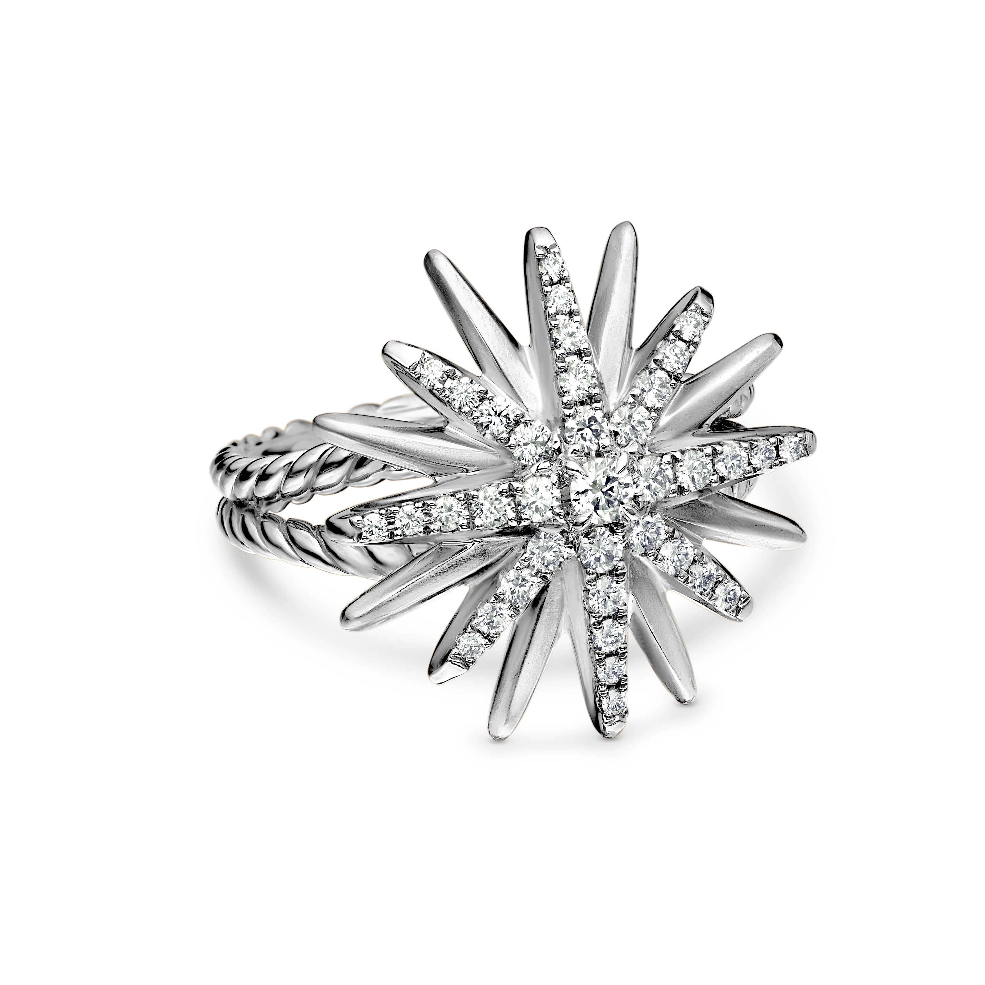 Starburst Ring in Sterling Silver with Diamonds, 19mm Starburst Ring in Sterling Silver with Diamonds, 19mm
