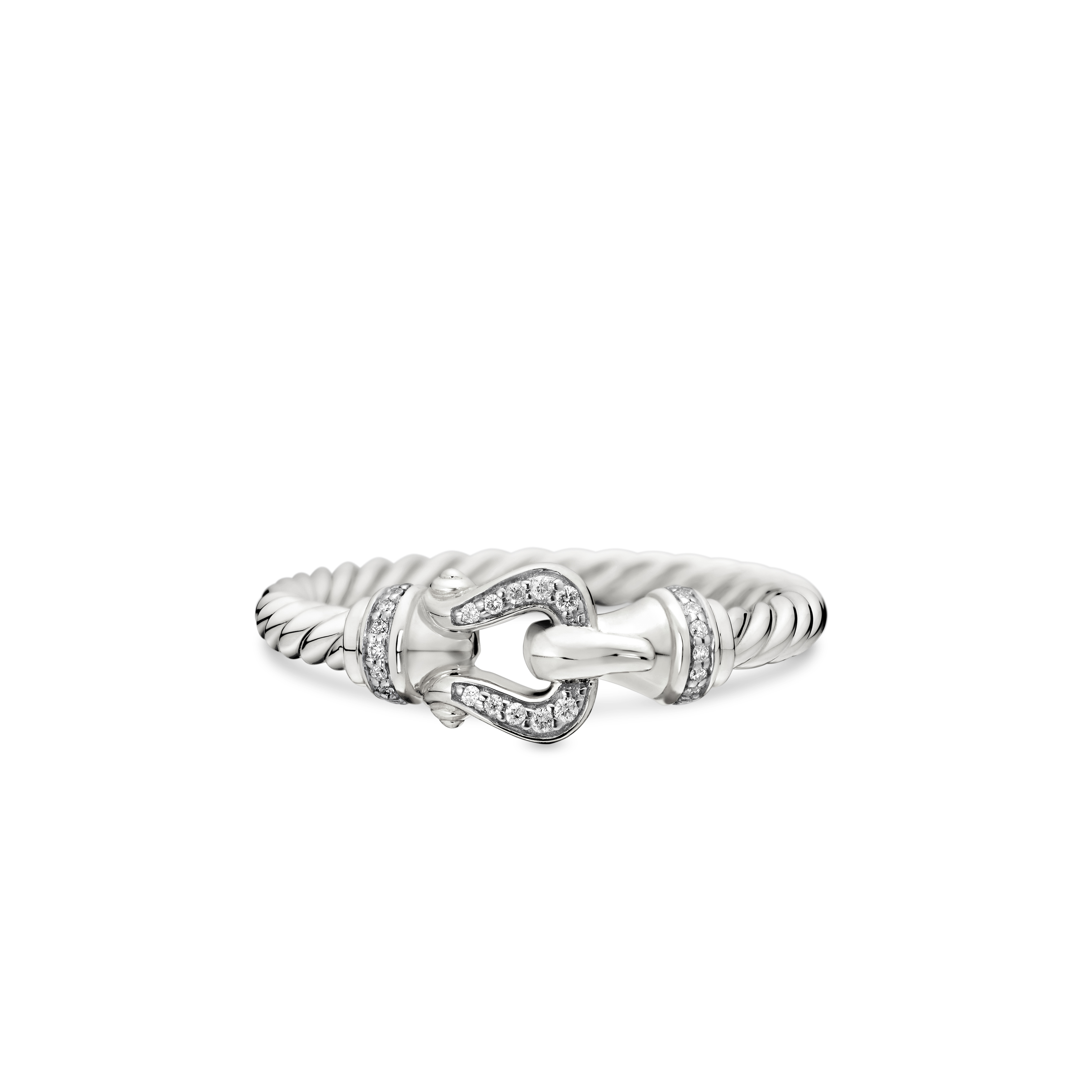 Petite Buckle Ring in 18K White Gold with Diamonds, 2mm Petite Buckle Ring in 18K White Gold with Diamonds, 2mm