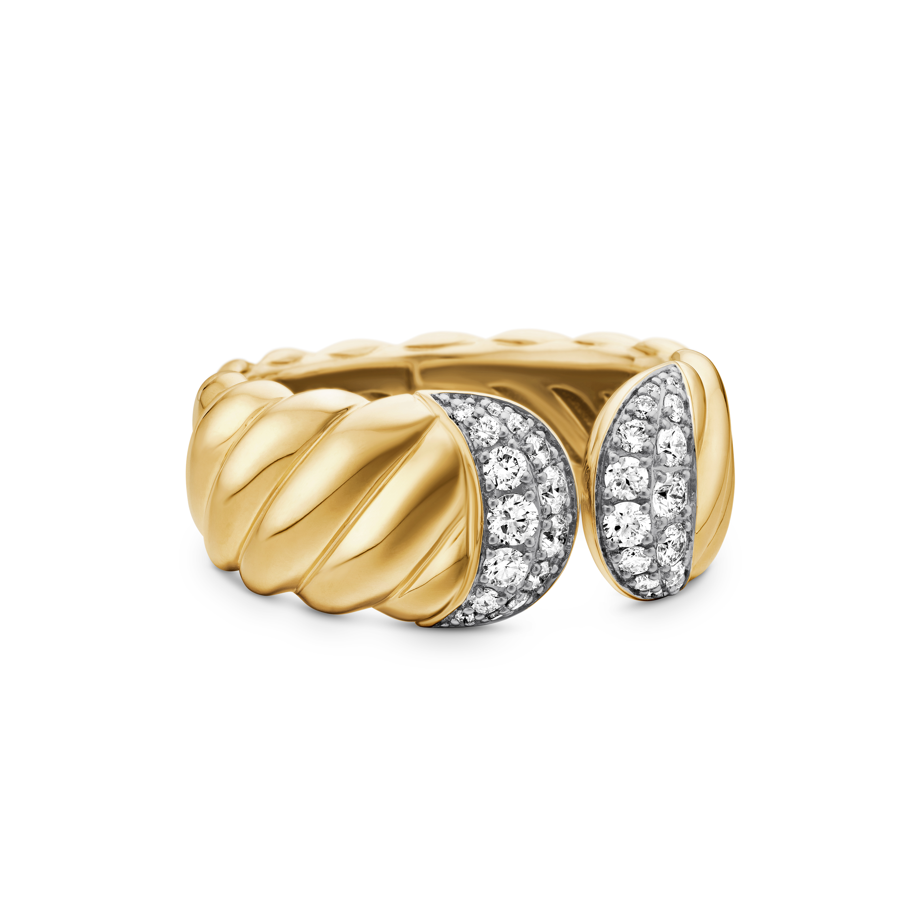 Sculpted Cable Ring in 18K Yellow Gold with Diamonds, 10mm Sculpted Cable Ring in 18K Yellow Gold with Diamonds, 10mm