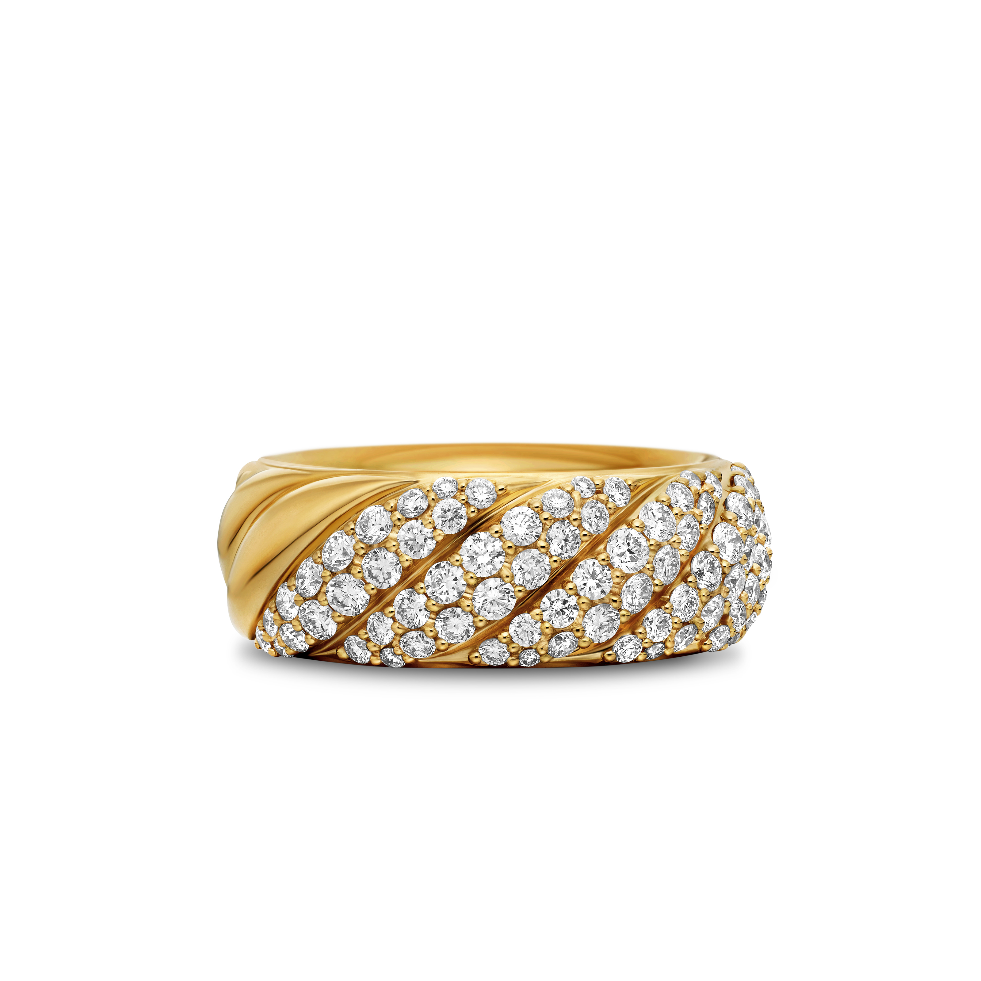 Sculpted Cable Band Ring in 18K Yellow Gold with Diamonds, 7.5mm Sculpted Cable Band Ring in 18K Yellow Gold with Diamonds, 7.5mm