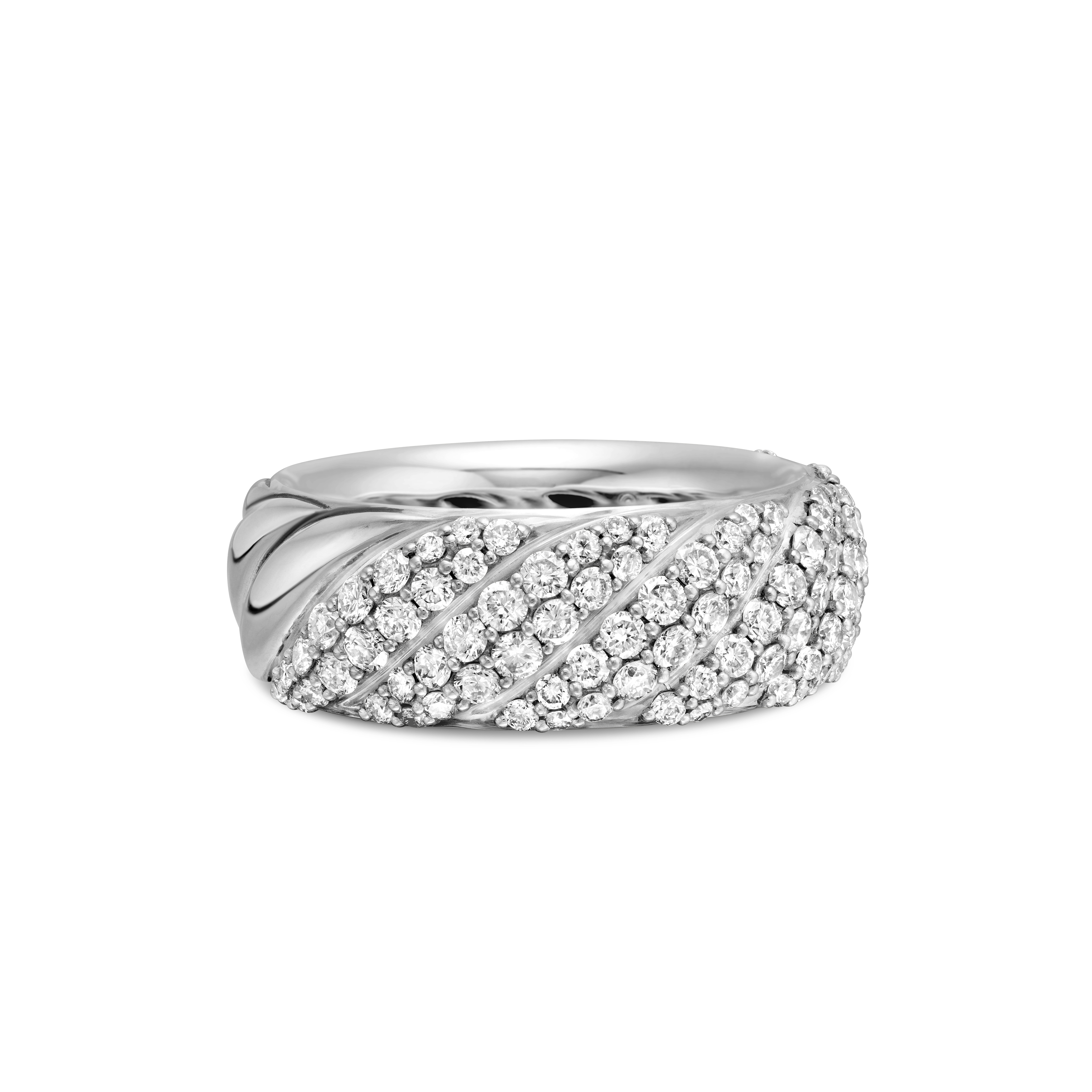 Sculpted Cable Band Ring in Sterling Silver with Diamonds, 7.5mm Sculpted Cable Band Ring in Sterling Silver with Diamonds, 7.5mm