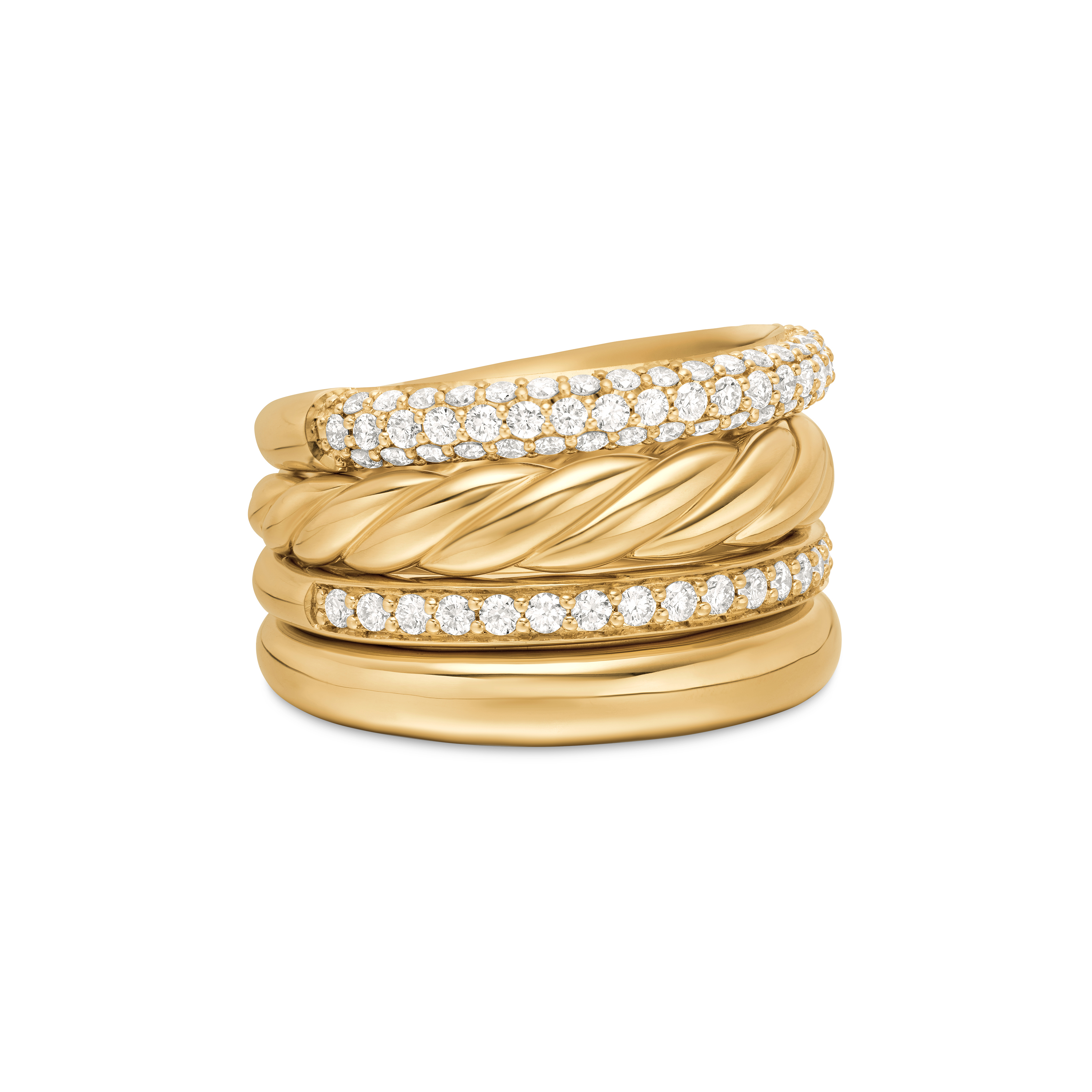 DY Mercer® Multi Row Ring in 18K Yellow Gold with Diamonds, 14mm DY Mercer® Multi Row Ring in 18K Yellow Gold with Diamonds, 14mm