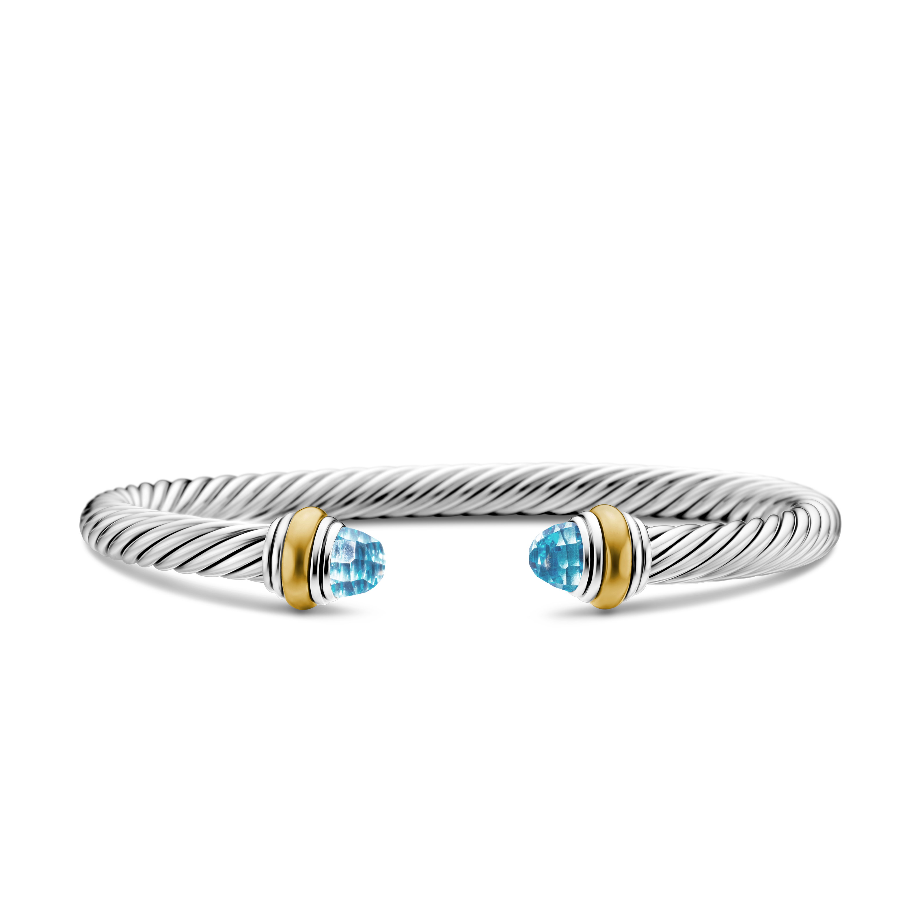 Classic Cable Bracelet in Sterling Silver with 14K Yellow Gold and Blue Topaz, 5mm Classic Cable Bracelet in Sterling Silver with 14K Yellow Gold and Blue Topaz, 5mm