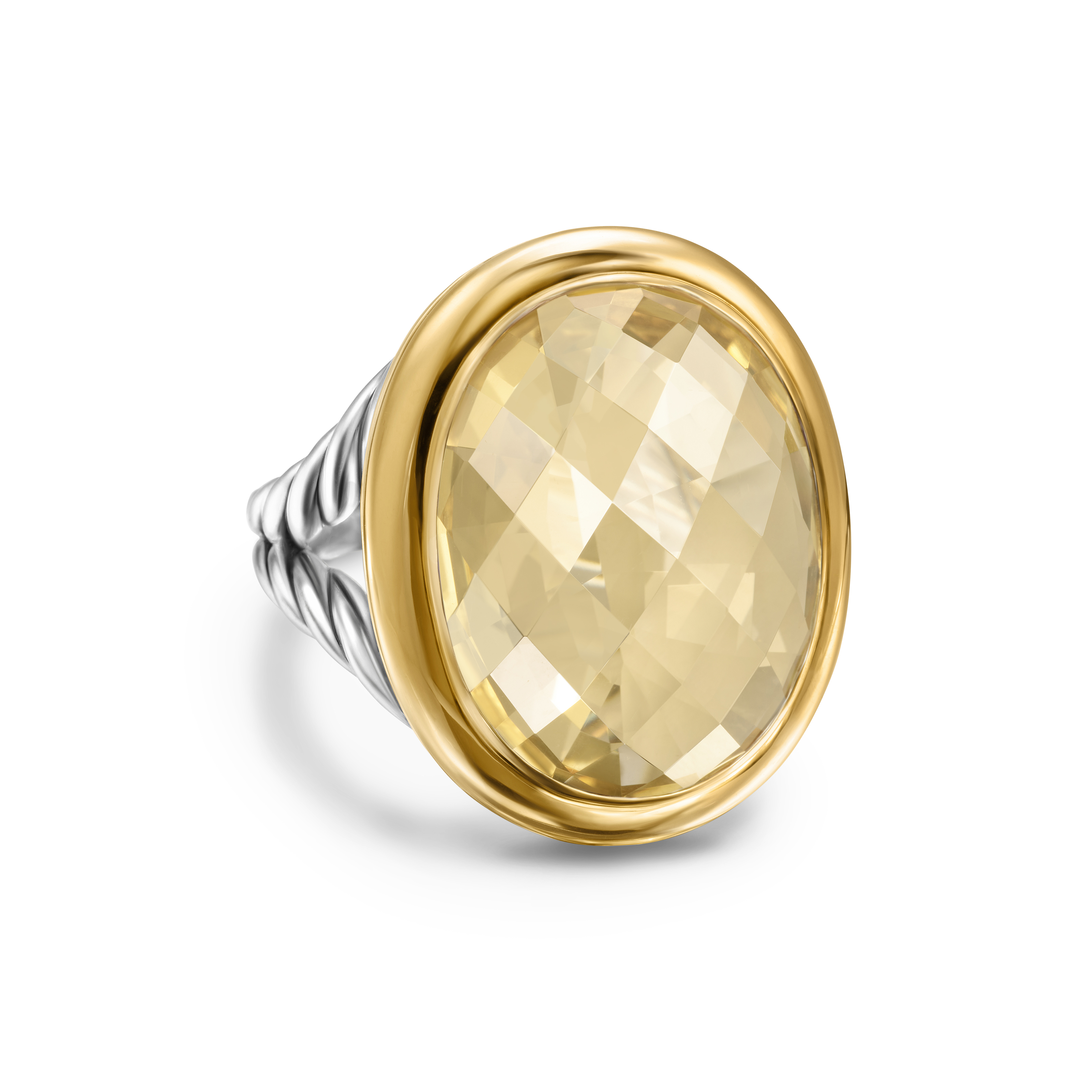 Albion® Oval Ring in Sterling Silver with 18K Yellow Gold and Champagne Citrine, 21mm