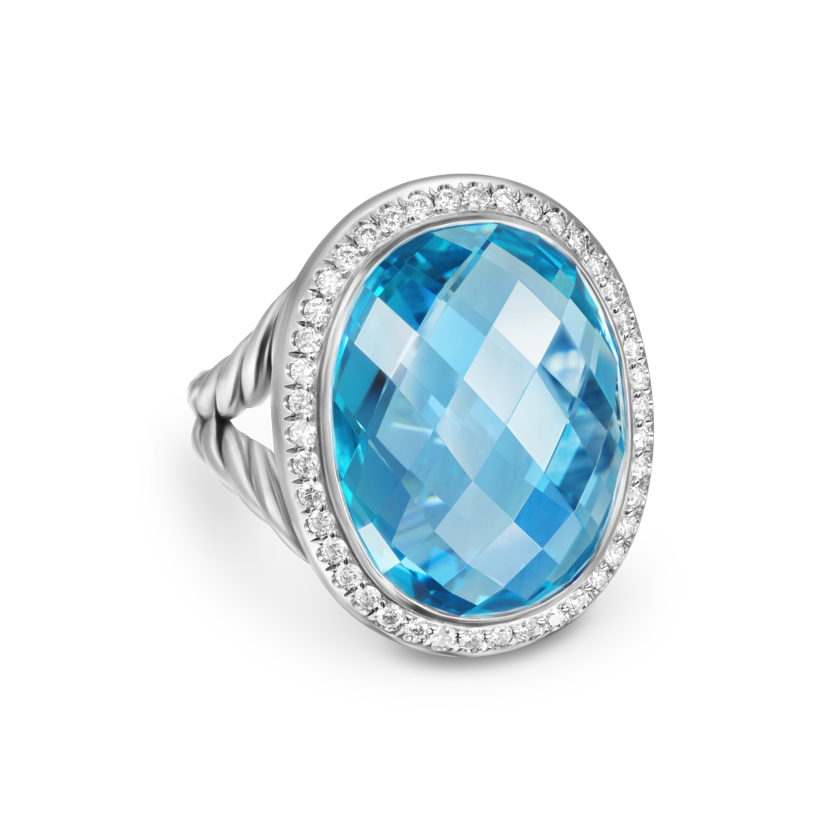 Albion® Oval Ring in Sterling Silver with Blue Topaz and Diamonds, 21mm
