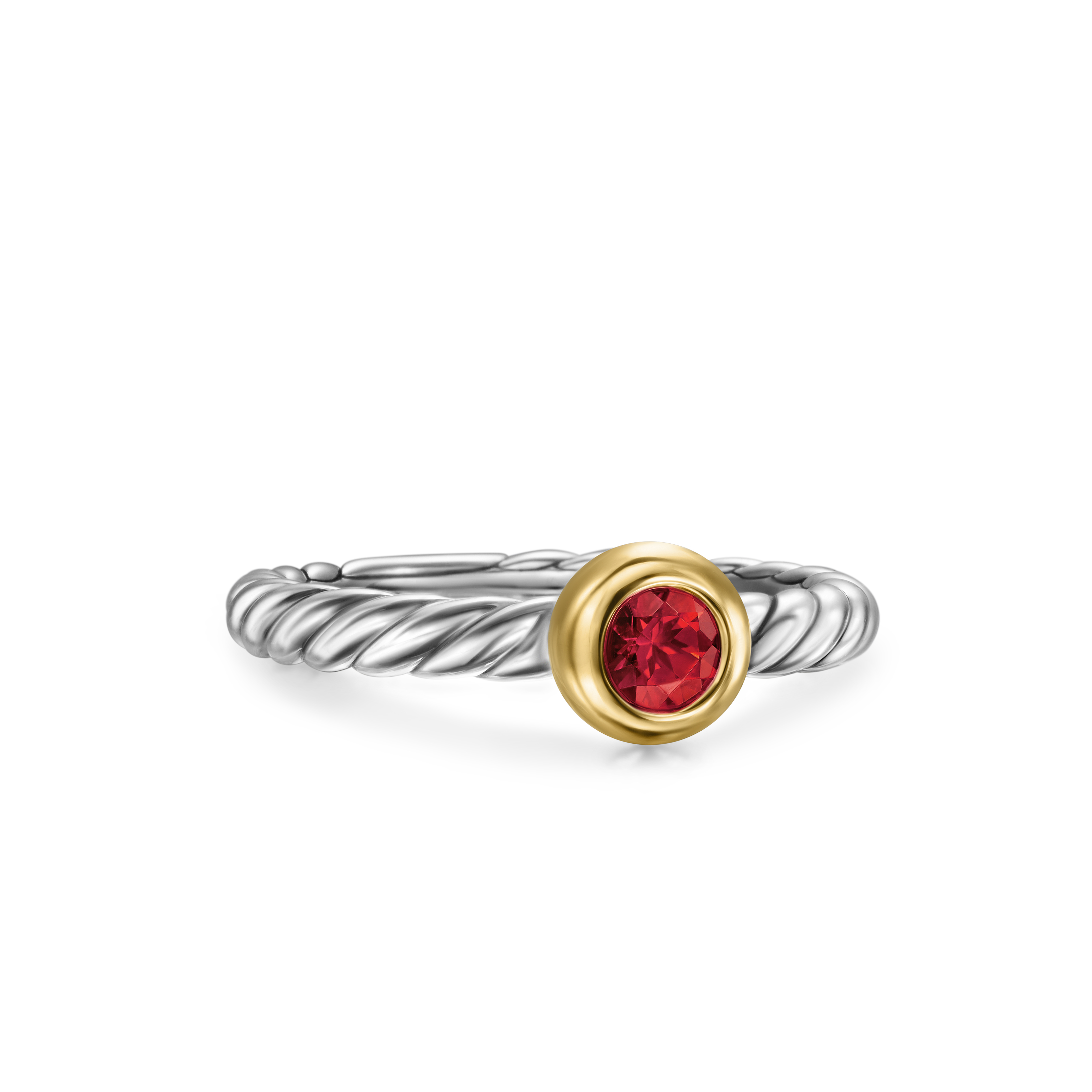 Petite Cable Ring in Sterling Silver with 14K Yellow Gold and Rhodolite Garnet, 2.8mm Petite Cable Ring in Sterling Silver with 14K Yellow Gold and Rhodolite Garnet, 2.8mm