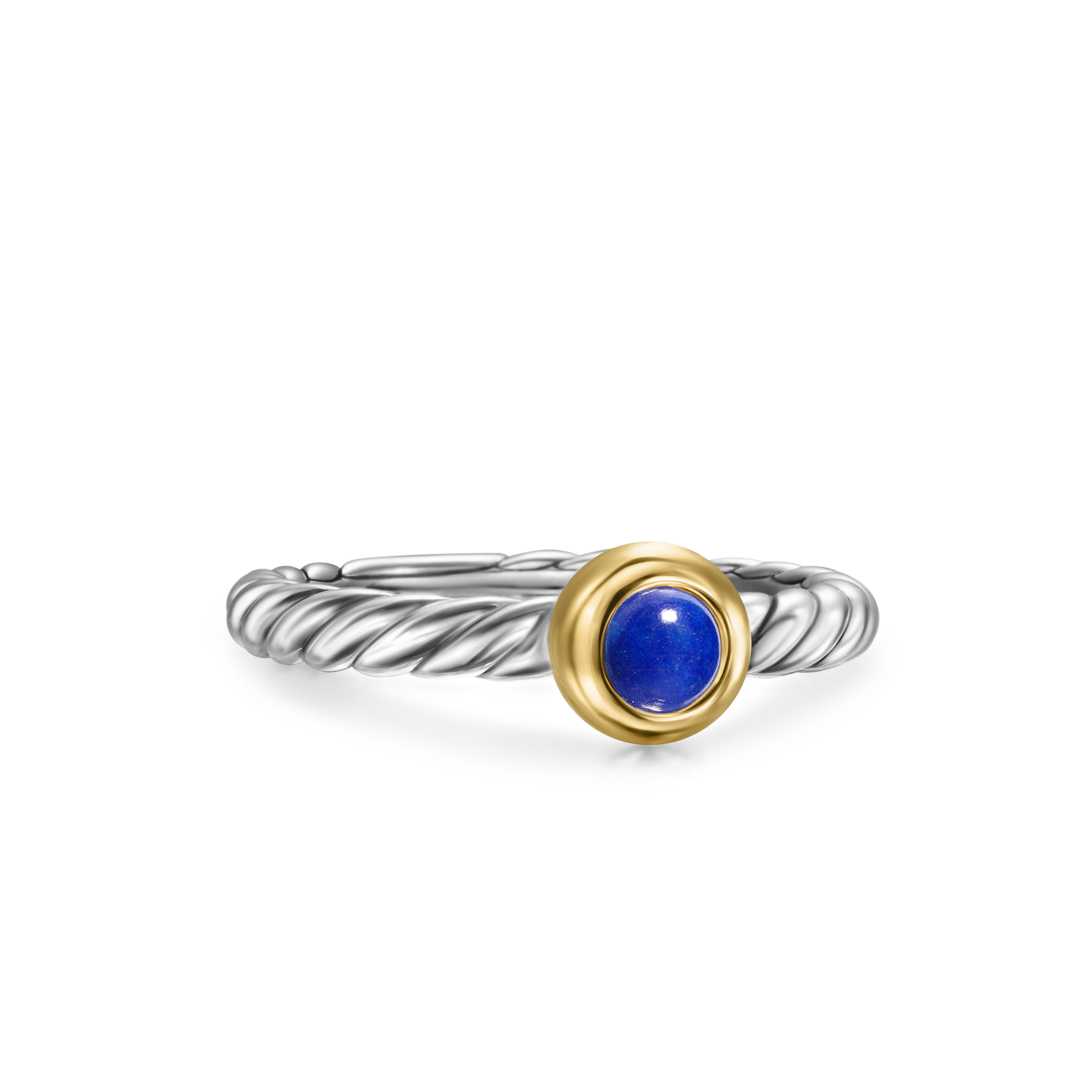 Petite Cable Ring in Sterling Silver with 14K Yellow Gold and Lapis Lazuli, 2.8mm Petite Cable Ring in Sterling Silver with 14K Yellow Gold and Lapis Lazuli, 2.8mm